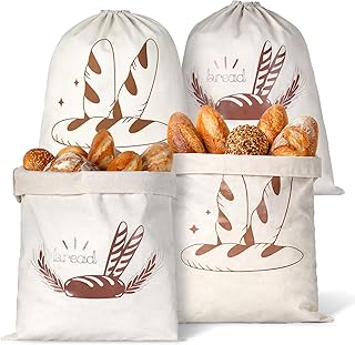 JJUNW 4 Stück Brotbeutel Leinen Ungebleicht, 40 x 30cm Leinenbeutel mit Kordelzug, Brottasche mit Kordelzug Wiederverwendbar Brotbeutel Aufbewahrung für Brot Obst Gemüse