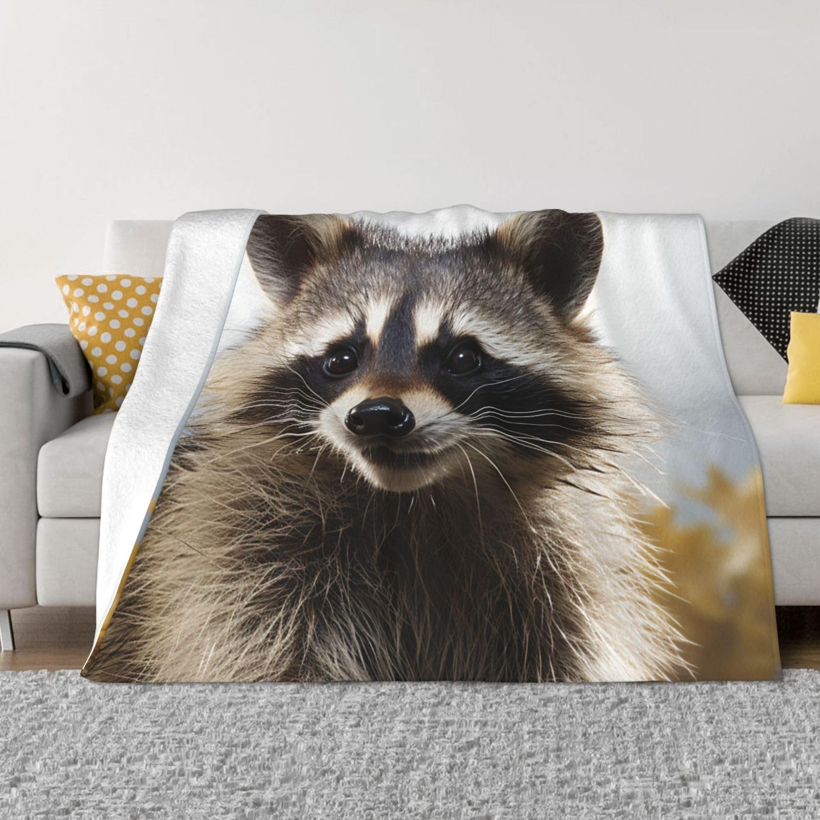 Couverture raton laveur en flanelle chaude et légère pour canapé