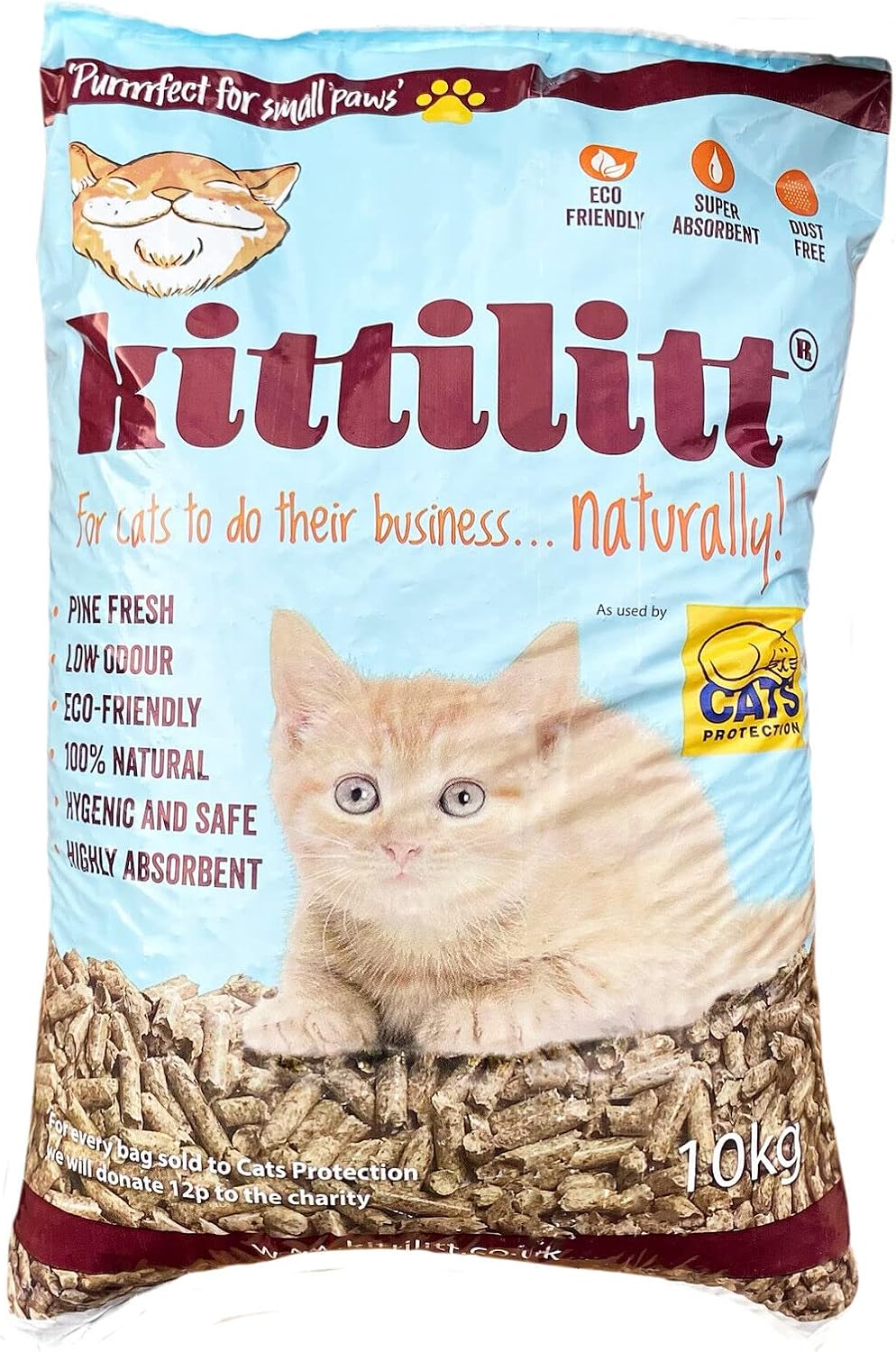 KittiLitt Natural Kitten Litter 10 kg, Pine Fresh, Hygienic, Low odour