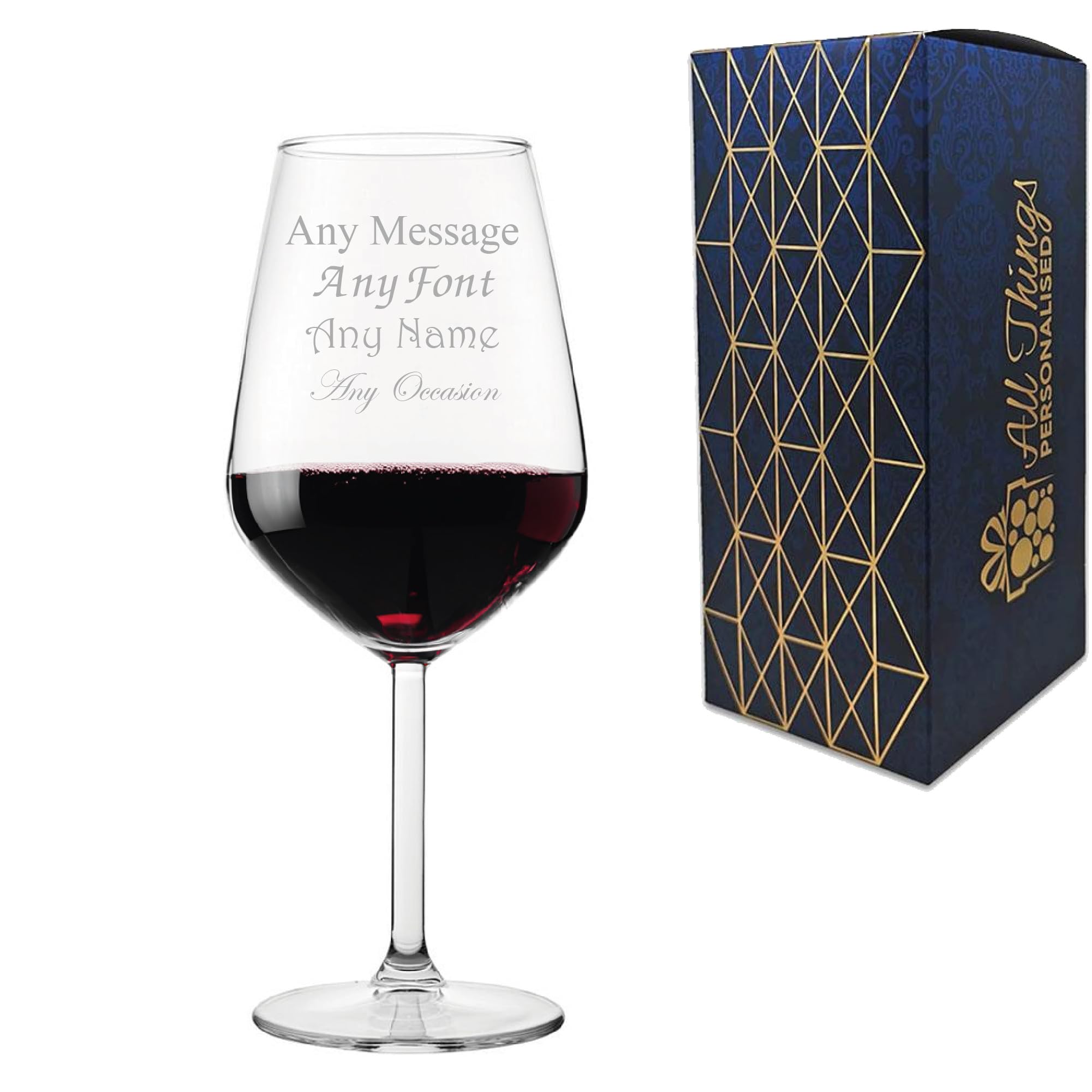 Copa de vino tinto con grabado personalizado, Allegra 490 ml o 17 onzas, en caja de regalo, sin plomo, personalizable con cualquier mensaje, grabado en el Reino Unido
