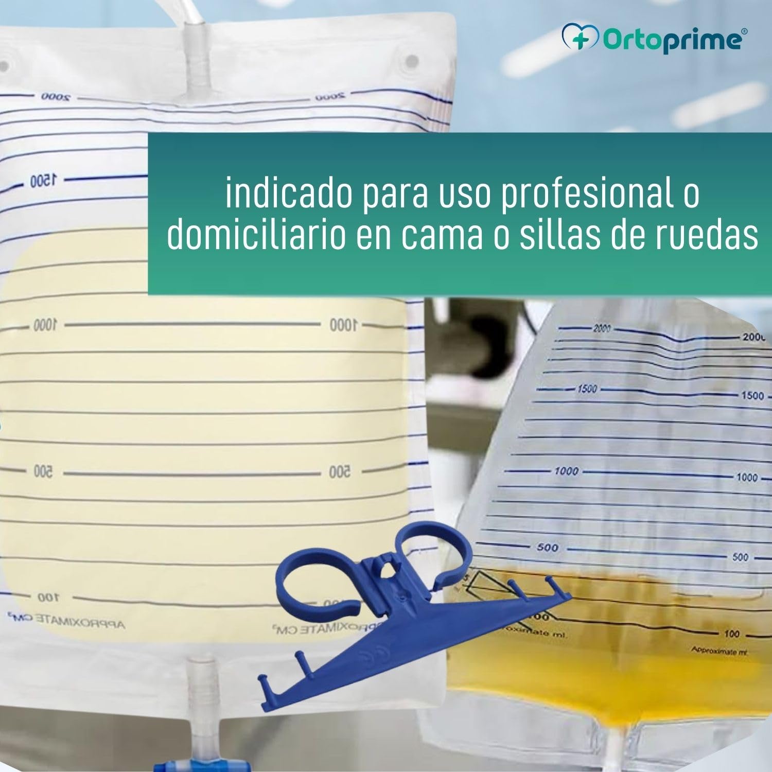 OrtoPrime Bolsas de Orina 2 Litros PACK 25 UNIDADES Bolsa Orinal Adulto VÁLVULA T ANTIRREFLUJO Bolsa de Urinario HOMBRE Y MUJER Bolsa de Drenaje Orina - Bolsas Sonda con GRIFO Bolsa Orina TUBO 120cm