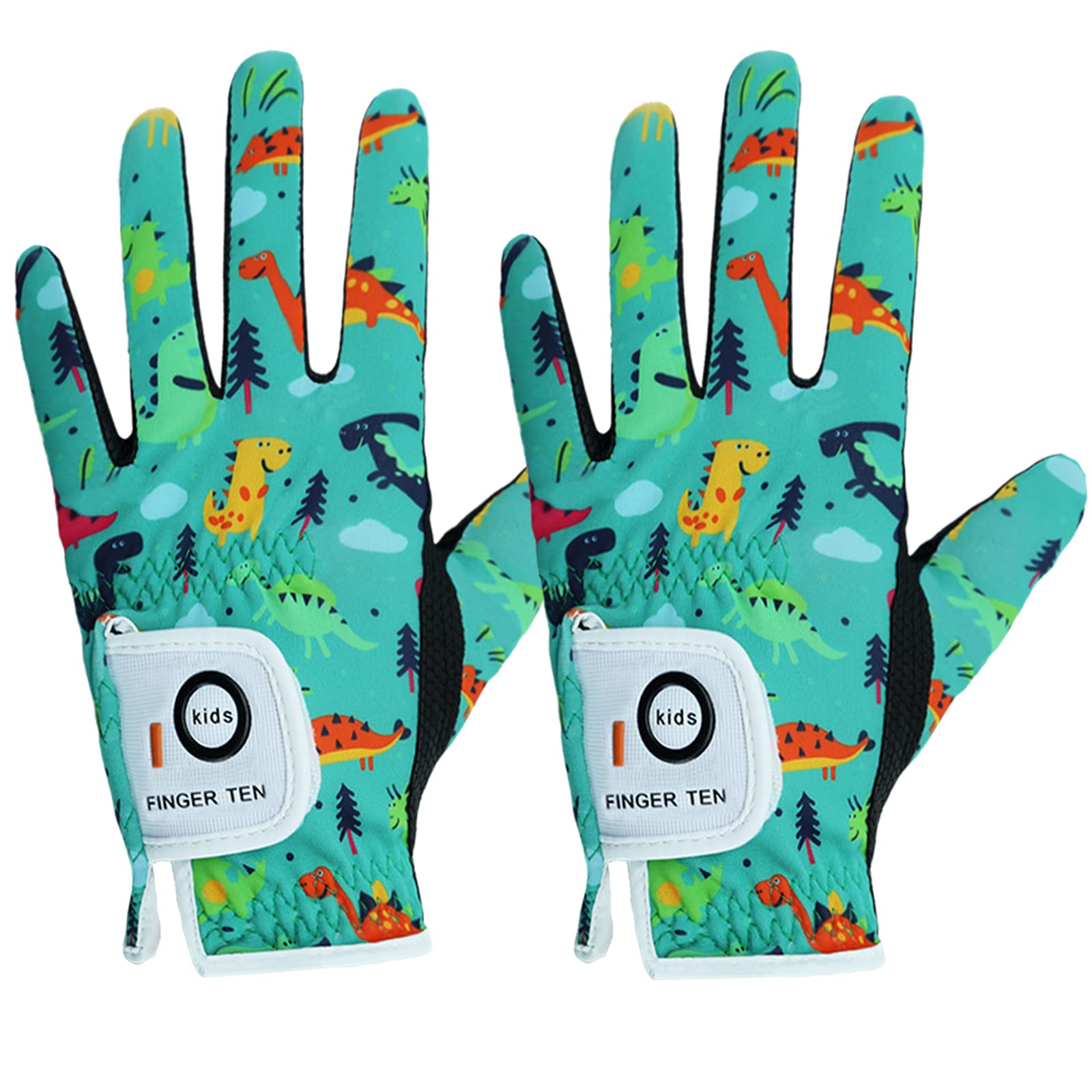 FINGER TEN Golf Gloves Kids Youth All Weather Soft for Left Right Hand Rain Grip Breathable Value 2 Pack