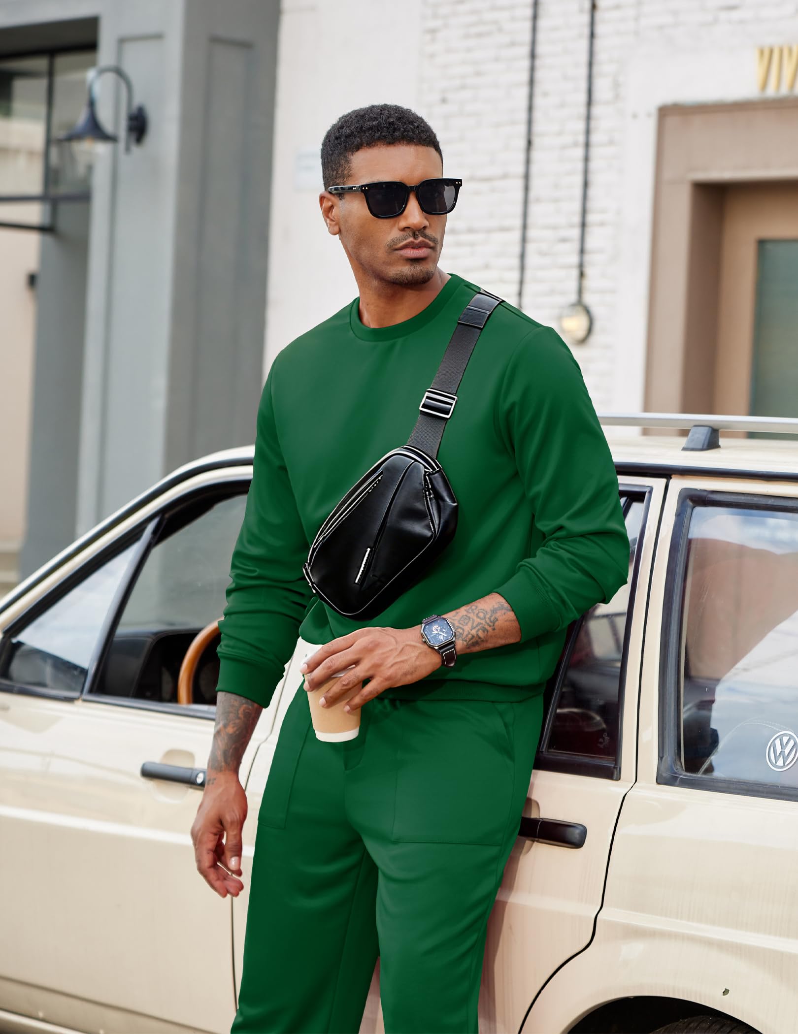 COOFANDY Tuta da uomo 2 pezzi tuta set manica lunga pullover tuta atletica per sport casual fitness jogging