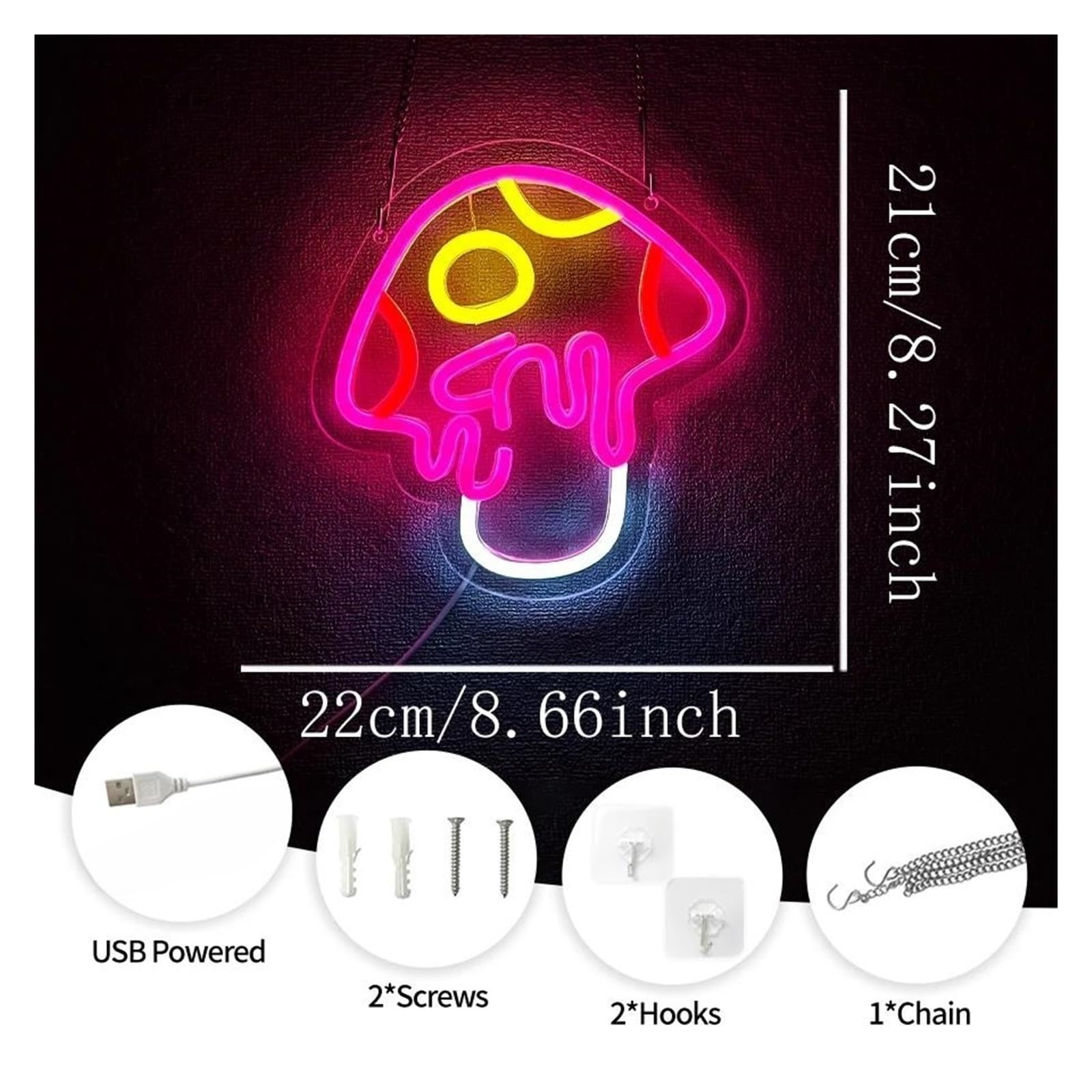 néon signe Enseigne Lumineuse Champignon, Intensité Variable Pour Salle De Jeux, Chambre À Coucher, Salon, Fête, Bar, Club, Bureau, Décoration Murale, 22cmx21cm
