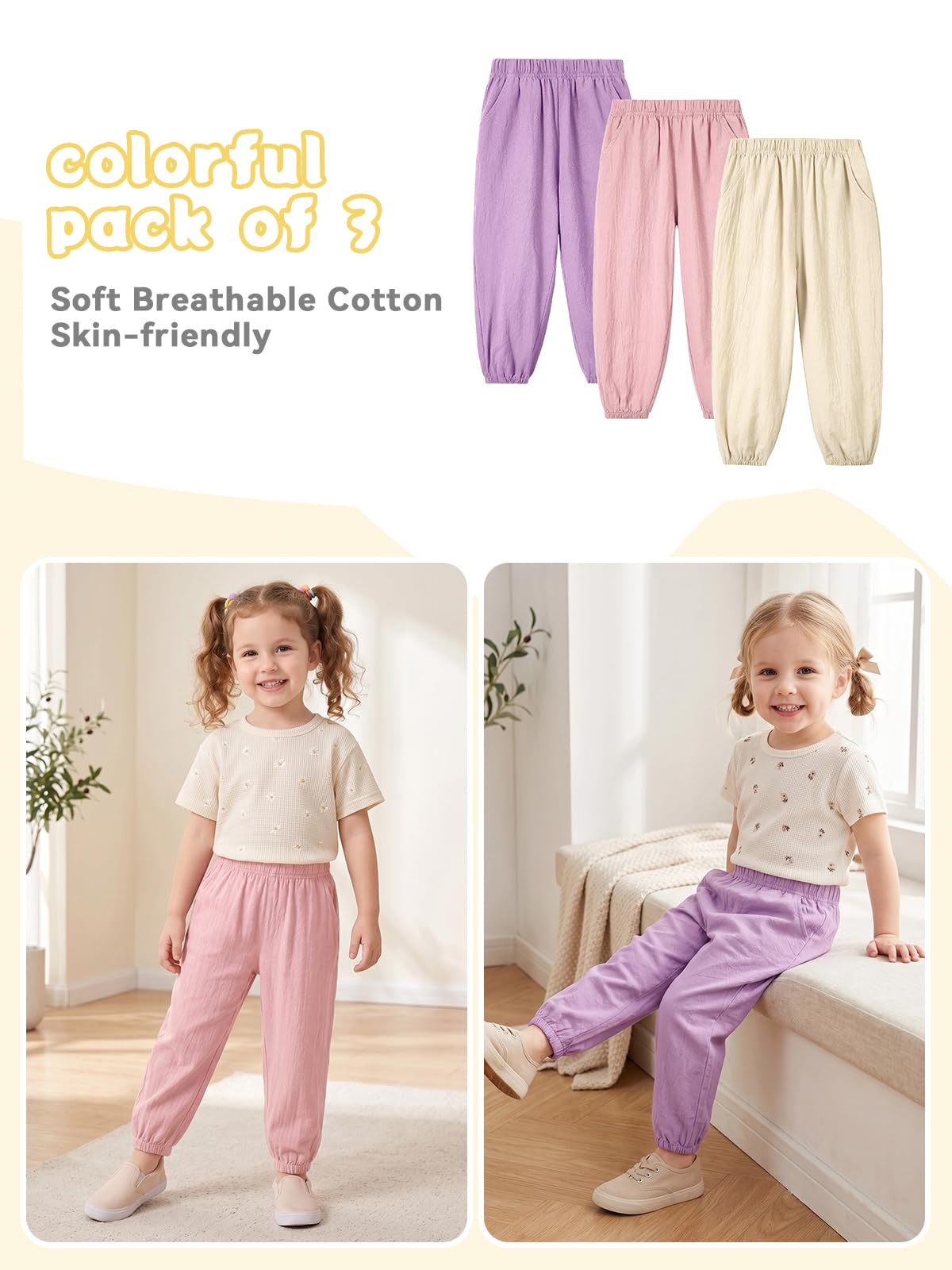 Miipat Baby Mädchen Hose 3 Stück Kleinkind Junge Casual Lange Hosen Kinder Sommer Weiche Elastische Taille Unisex Harem Hose