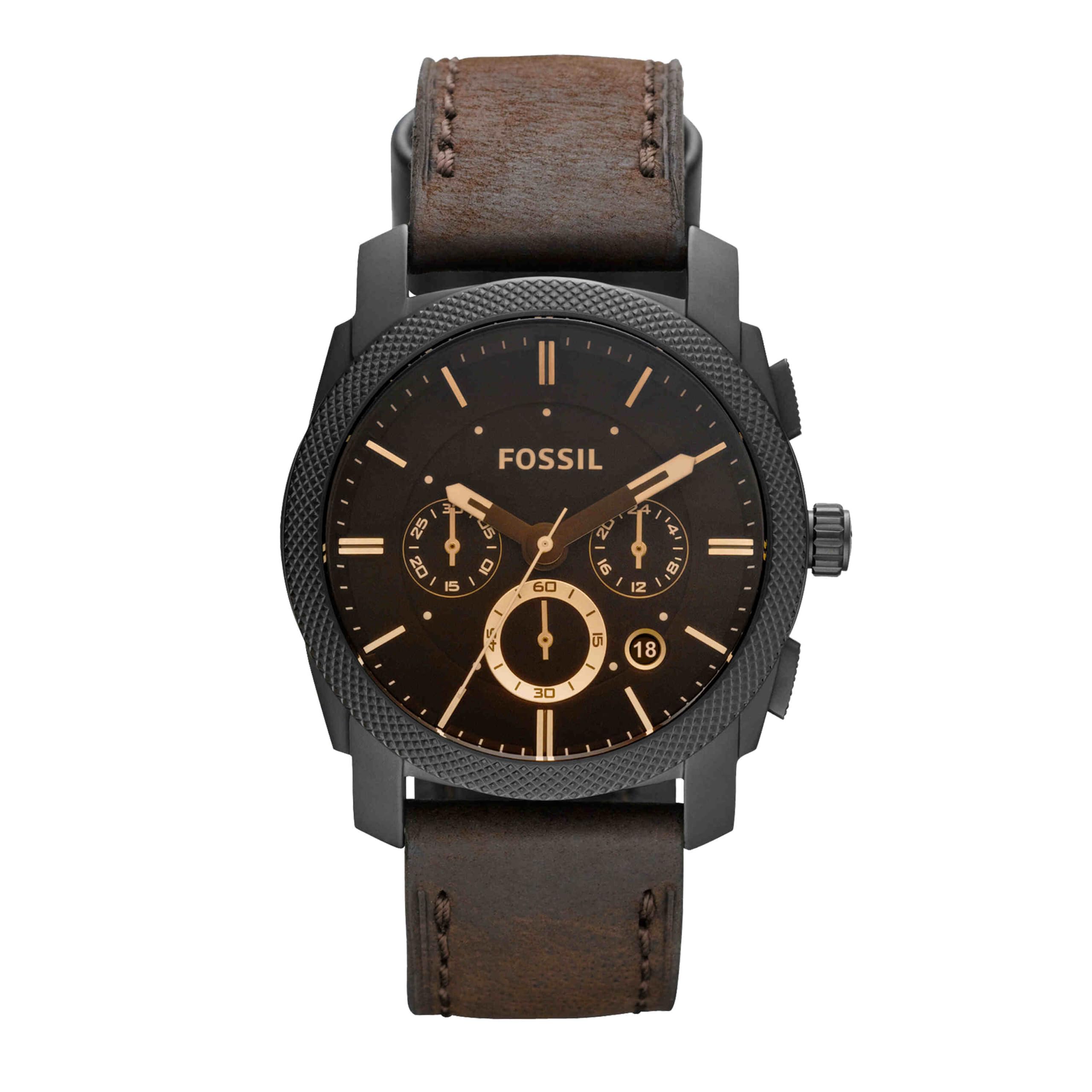 Fossil męski zegarek Machine, 42 mm, kwarcowy mechanizm z chronografem, pasek ze stali szlachetnej lub skóry