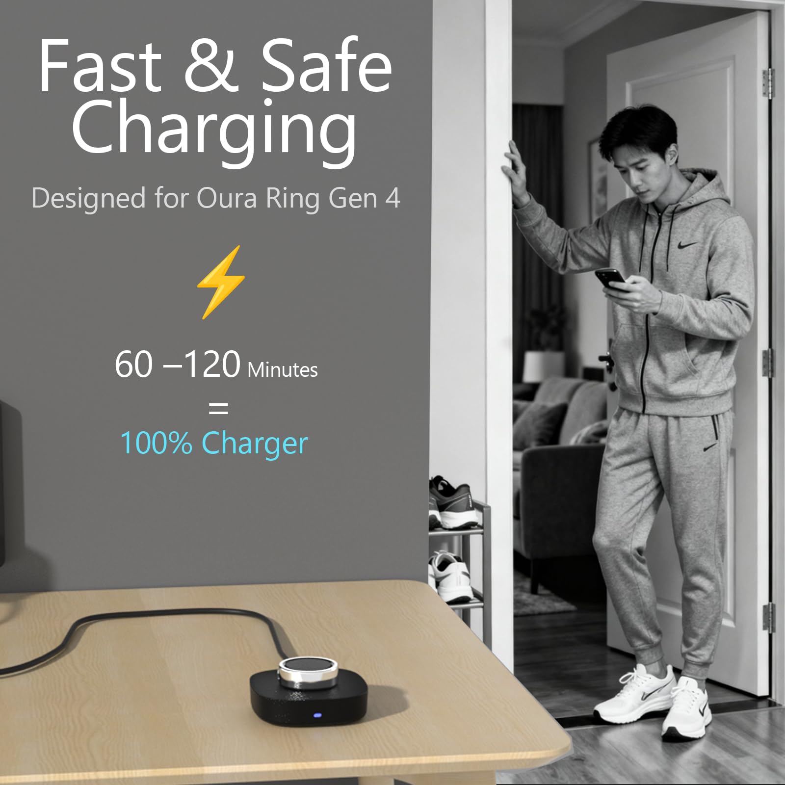 Chargeur pour Oura Ring 4/Ceramic – Taille 11 – Station de Charge Rapide avec câble USB-C de 0,9 m, Base de Charge de Remplacement Rapide Compatible avec Oura Ring Gen 4