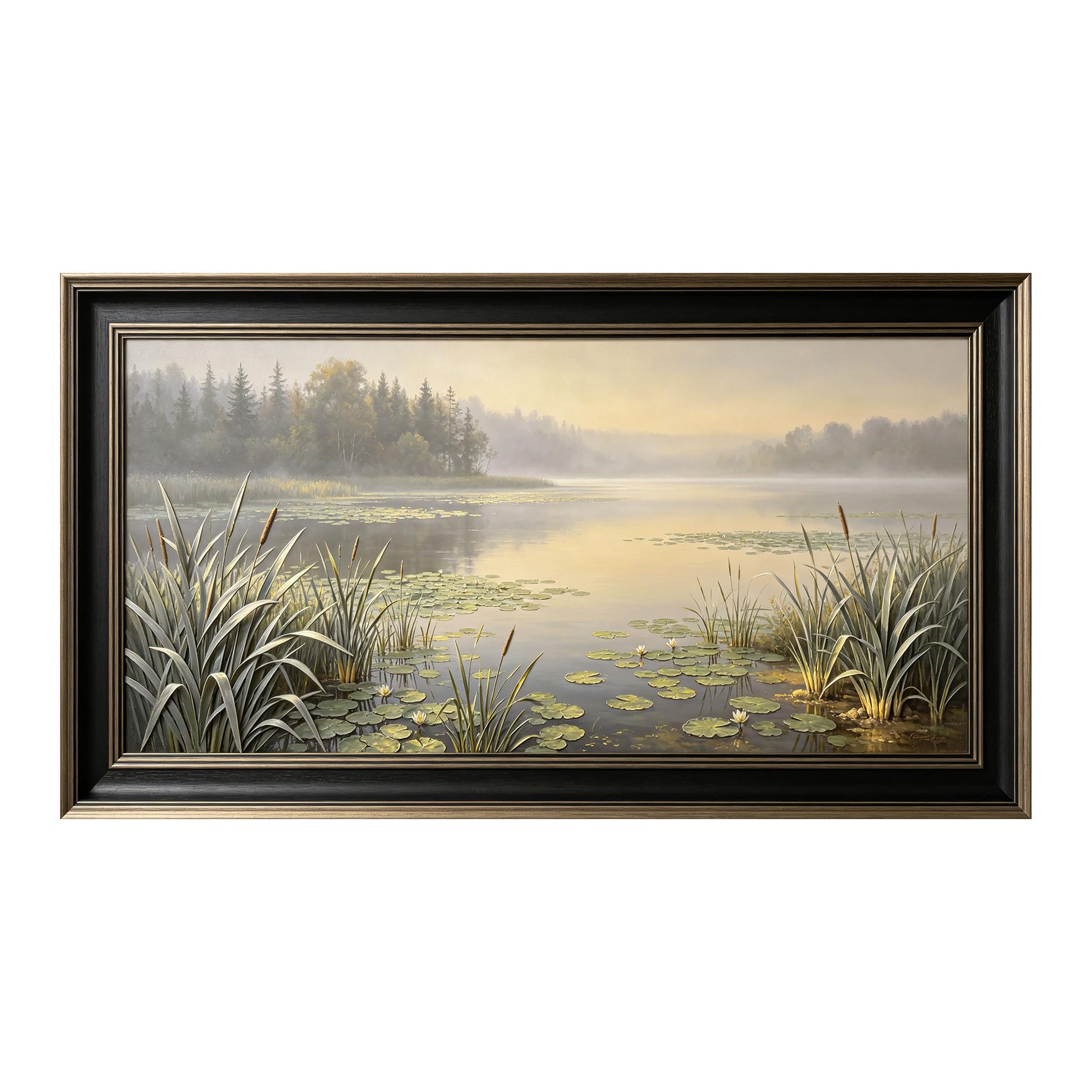 Yzpallescene 3D Framed Wall Art 50cm×100cm Misty Lake Morning Botanical Oil Painting Large Size SelfAdhesive Removable Wall Decor Prints Artwork for Living Room Bedroom Office