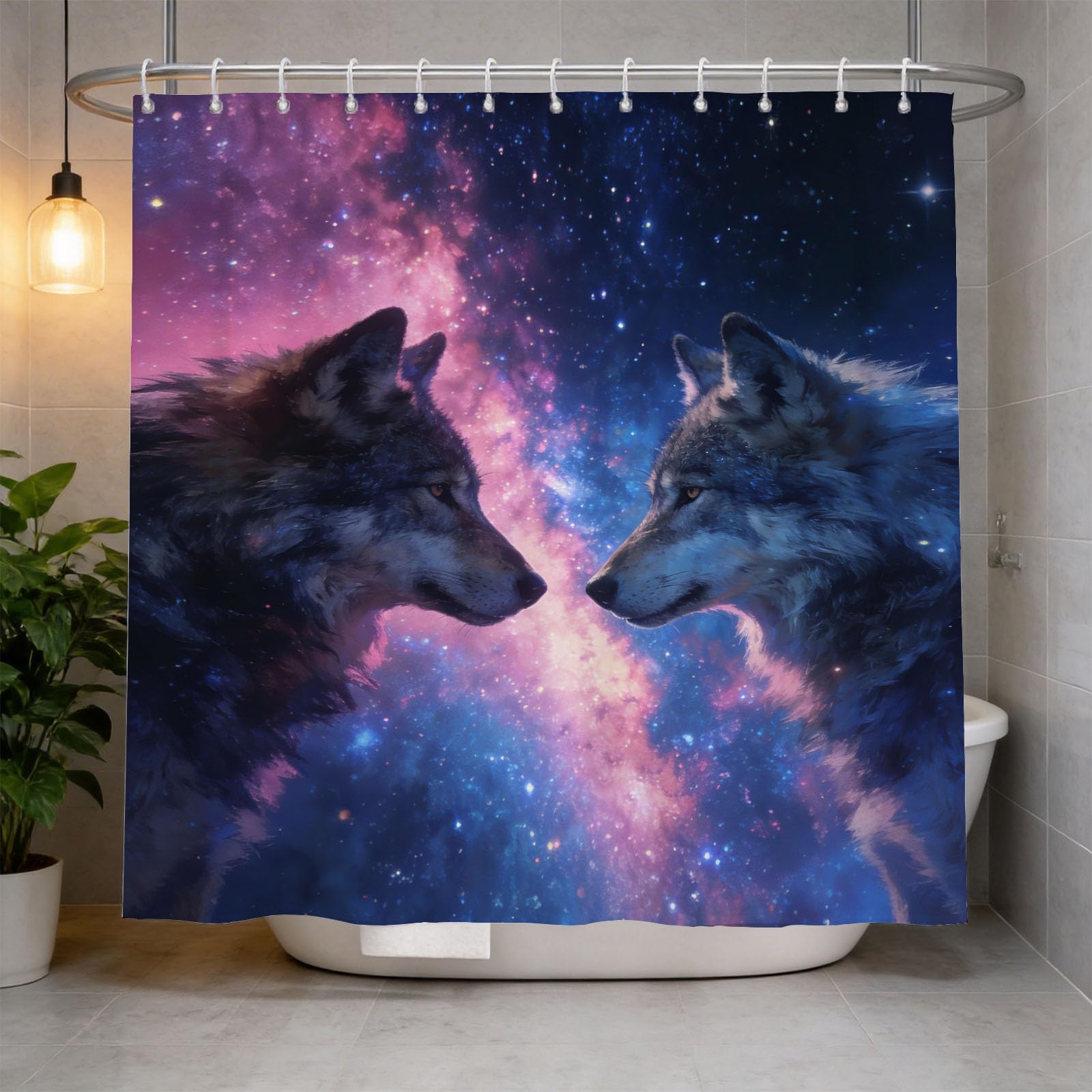 Hongduo 3D Wolf Animal Shower Curtain for Stalls Bathtubs Dreamy Bathroom Decor Shower Curtain Set Polyester Fabric Waterproof 180x180cm/71X71 Inch with Hooks
