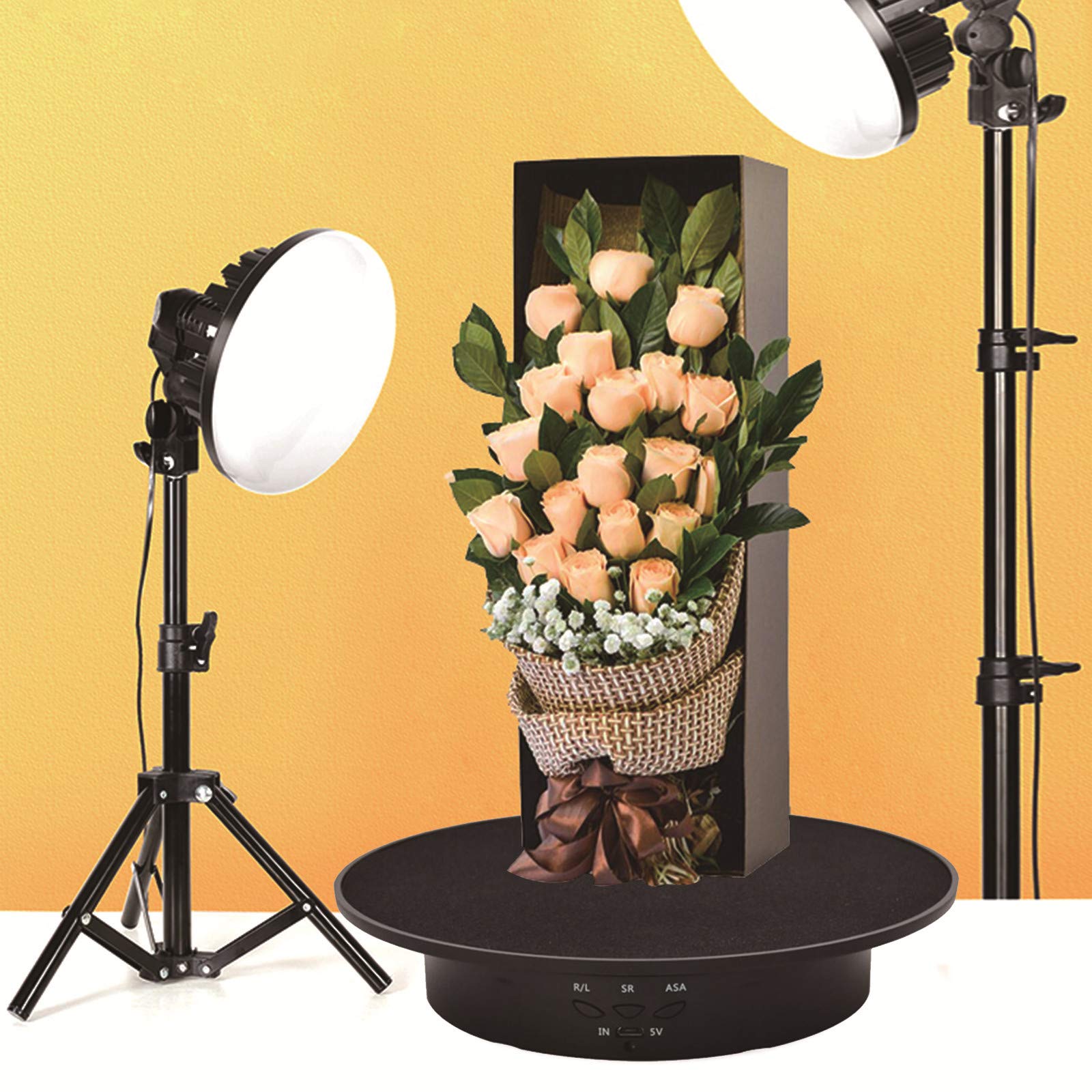 Tourne-disque électrique rotatif, support d'exposition motorisé rotatif réglable à 90° et 180° pour la photographie, la vidéo en direct, avec vitesse et direction réglables, avec 5 fonds