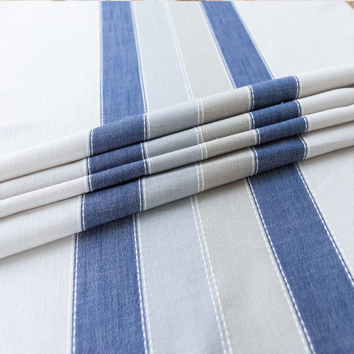 Mantel de tela con borlas, 100% algodón natural, cuadrado de lino para cocina, restaurante, lavable a máquina, mantel a rayas, azul de 55 x 142 pulgadas