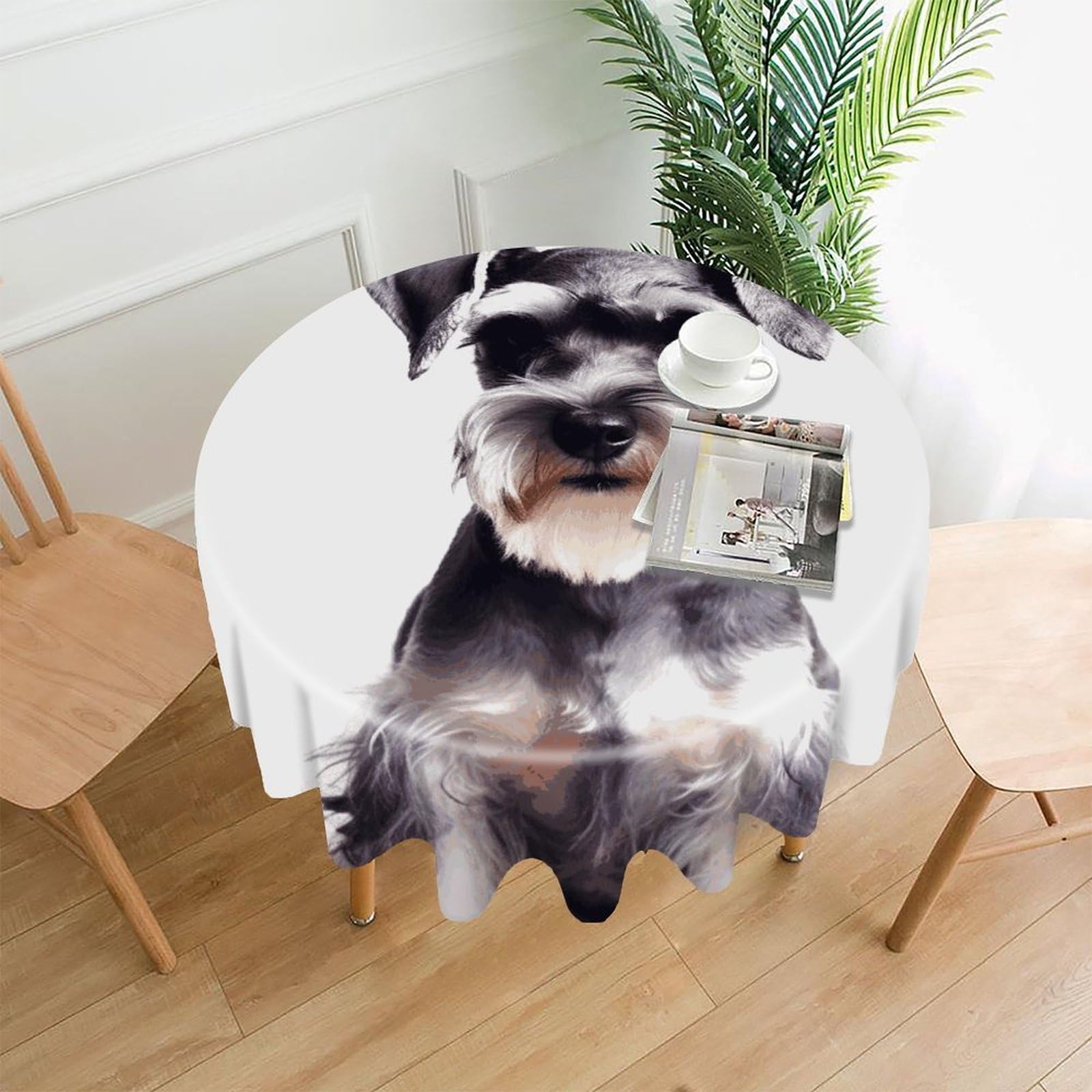 VstaDank Well Behaved Schnauzer Table Cloth Fashions Washable Round Tablecloth Decorative Table Cover Comfortable Straight Edge Tablecover for Dining Kitchen Party Outdoor 60 Inch