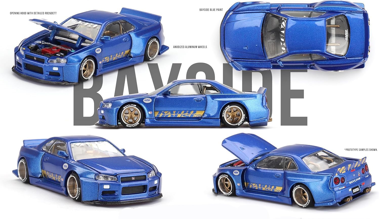 Diecast Model Car Compatible for Kaido House x Mini GT 1:64 Nissan Skyline GT-R (R34) Kaido Works V2 Aero Shinjuku V2 Blue Limited Edition Die-Cast KHMG158