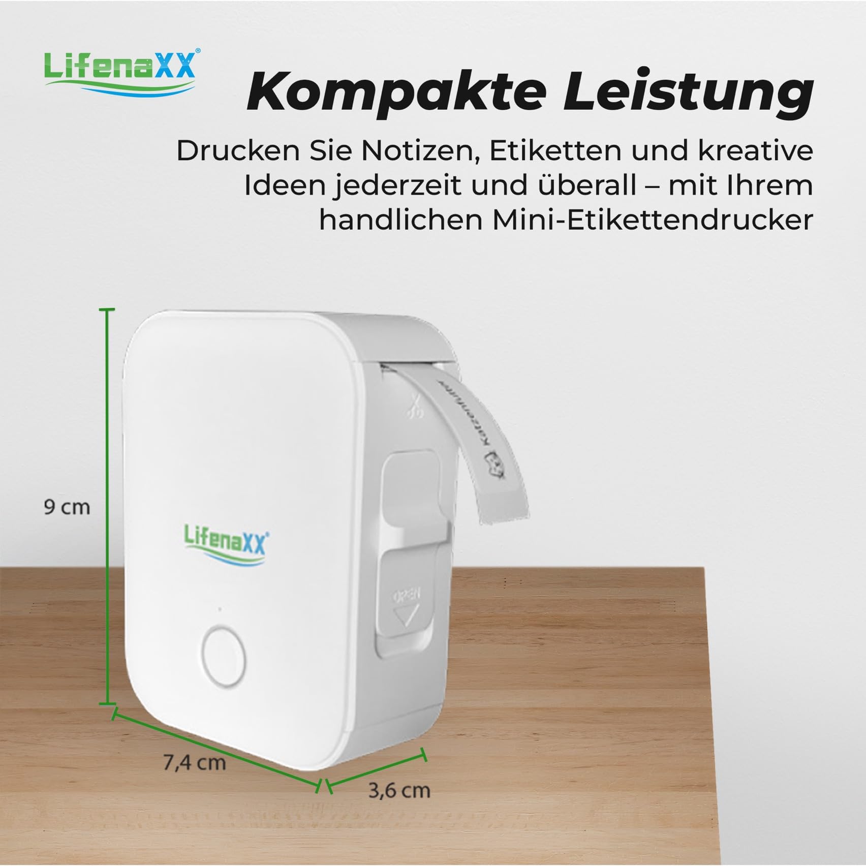 Lifenaxx Tragbarer Thermodrucker mit Etiketten LX-048 - Drahtloses, appbasiertes Drucken, USB-C wiederaufladbar, 1000 Etiketten pro Ladung - Mini-Tintenloser Etikettendrucker für Zuhause & Büro