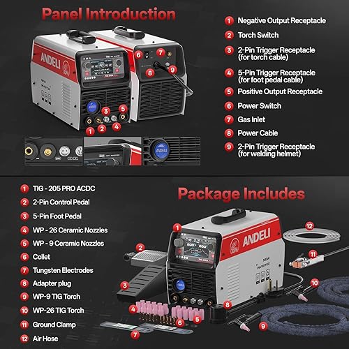 Miniatura 8 de ANDELI SOLDADOR TIG de aluminio ACDC con pulso 110V220V Máquina de soldadura TIG de doble voltaje con pedal de pie, máquina de soldadura en frío de