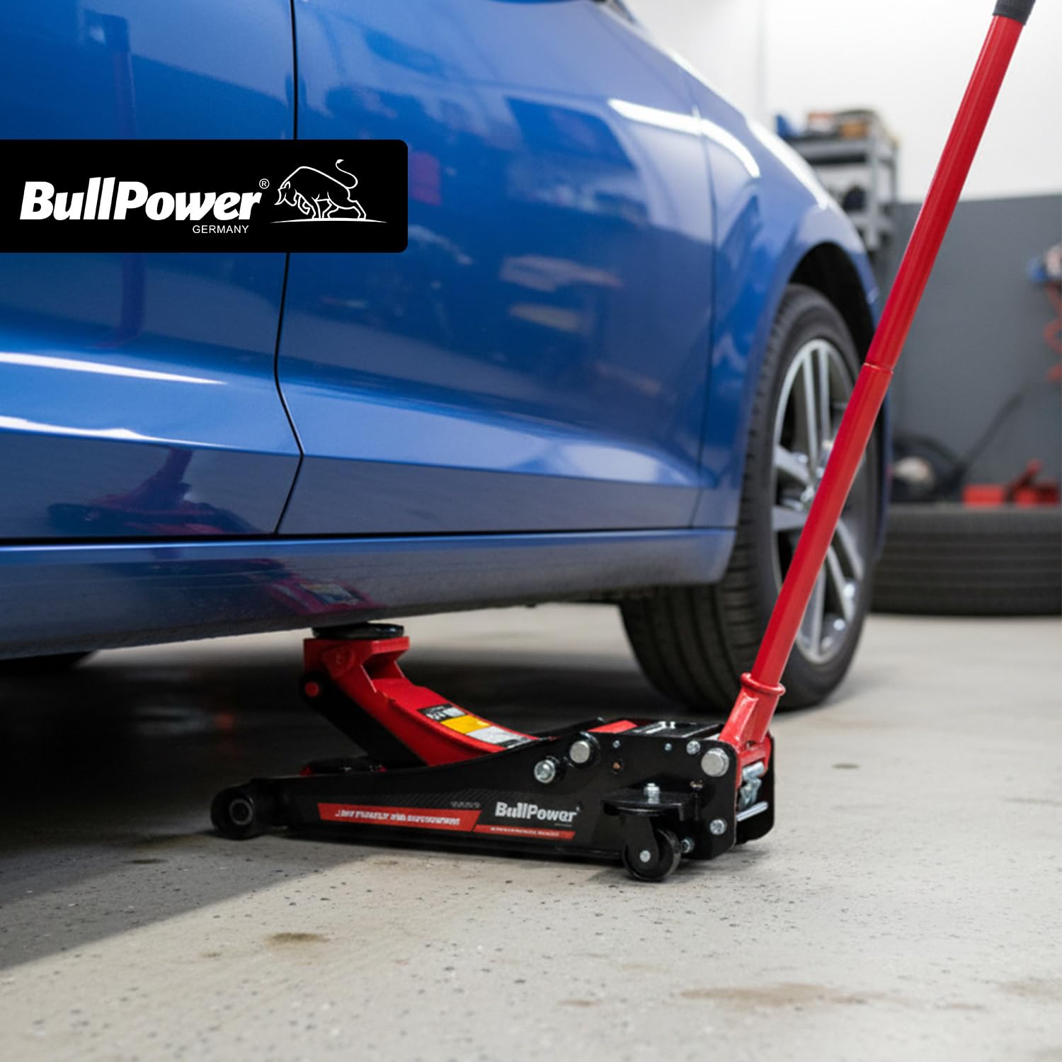 BullPower BP7000 Hydraulischer tiefer Racing Rangierwagenheber 3T Quicklift 3000kg 75-500mm, Wagenheber für Racing Sportwagen, Rennsport + 2X Gummiauflage