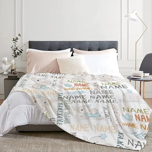 Miniatura 5 de YISMEET Mantas de bebé personalizadas de elefante manta de bebé personalizada con nombre para niños forro polar de felpa suave