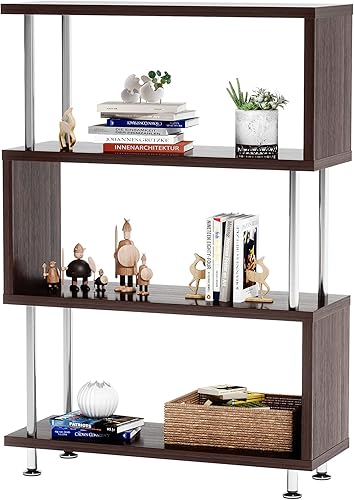 Bestier Estantería geométrica en forma de S 4 estantes modernos de mediados de siglo estantería abierta industrial estantería de libros de