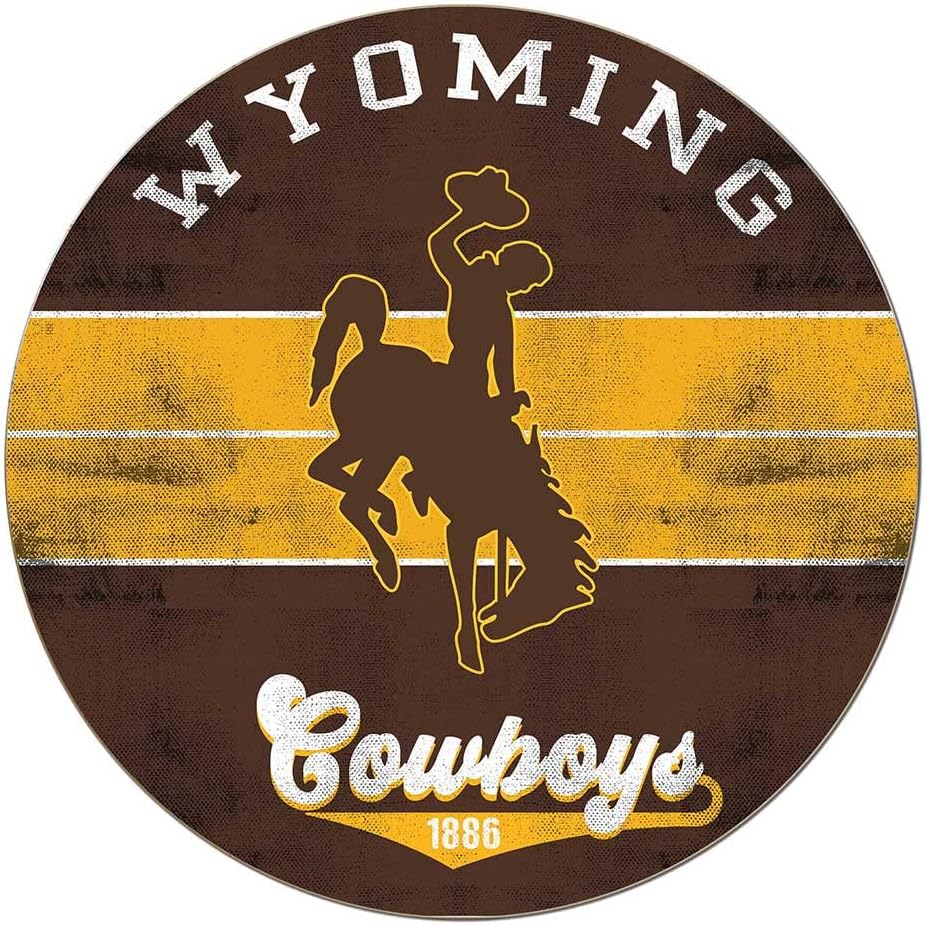 KH Sports Fan Wyoming Cowboys Multi-Color Retro Circle Sign, 20x20 Inches, Cowboys Decor for Dorm Room, Bedroom, Fan Cave, Living Room; Display Your Team Spirit with This Unique Wyoming Cowboys Wall Art