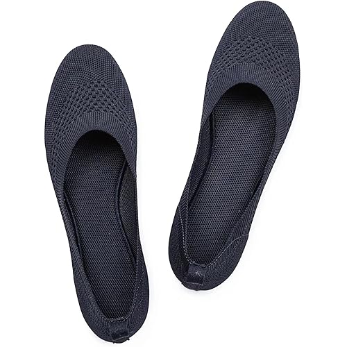 Frank Mully Women’s Ballet Flat Shoes Knit Dress Shoes Round Toe Slip On Ballerina Flats for Woman Low Wedge Comfort Soft
