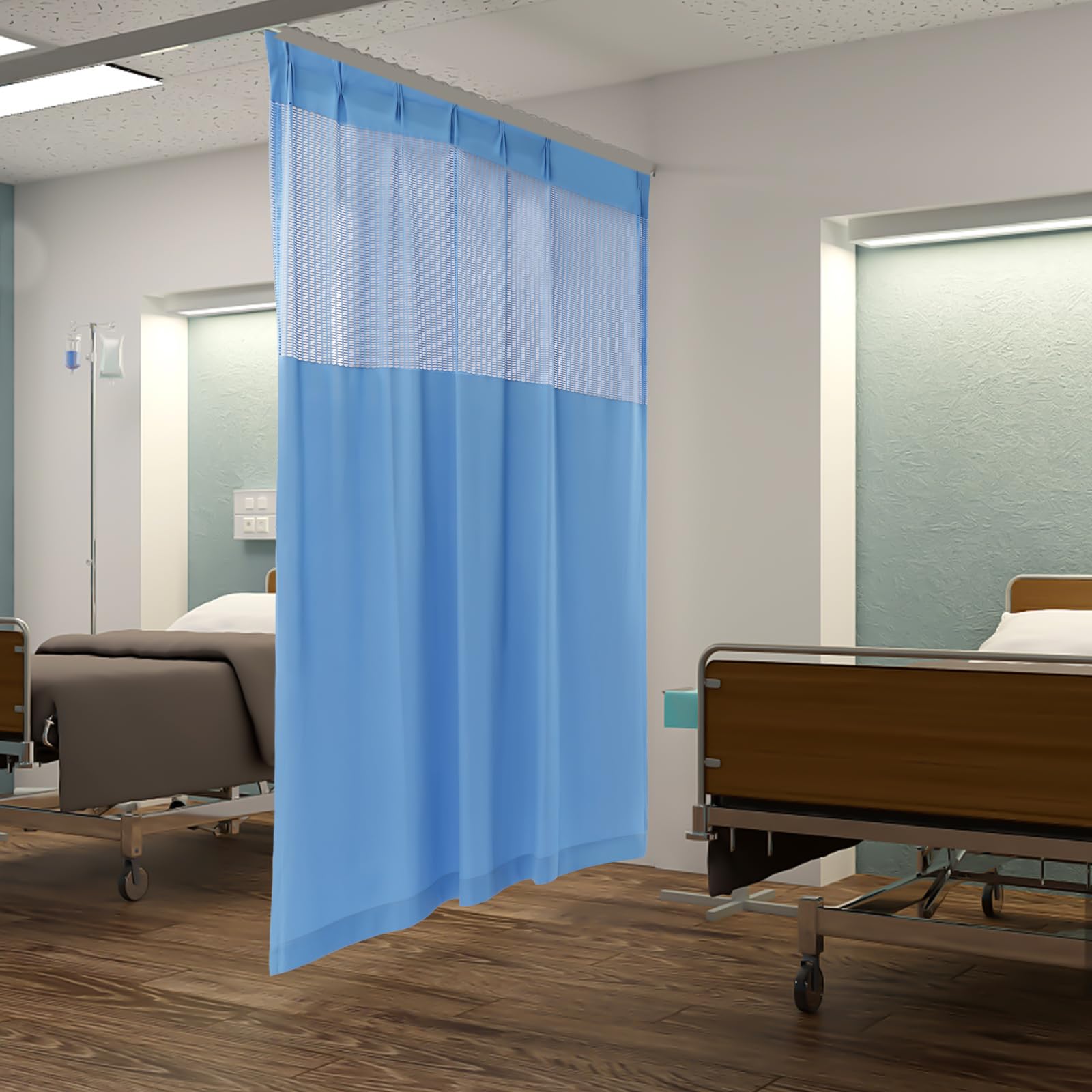 Tiardocge Hospital Curtain, Polyester Zig Zag Curtain (7 * 8ft, Blue) with Flat Hooks for Hospital ICU, Clinic Medical Clinic, SPA, Lab Cubicle, Curtain Divider, Privacy Screen