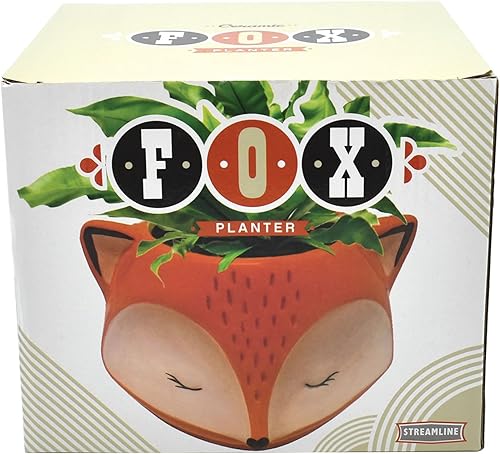 Miniatura 5 de Streamline Imagined - Maceta de cerámica con diseño de zorro naranja, orificio de drenaje, naranja