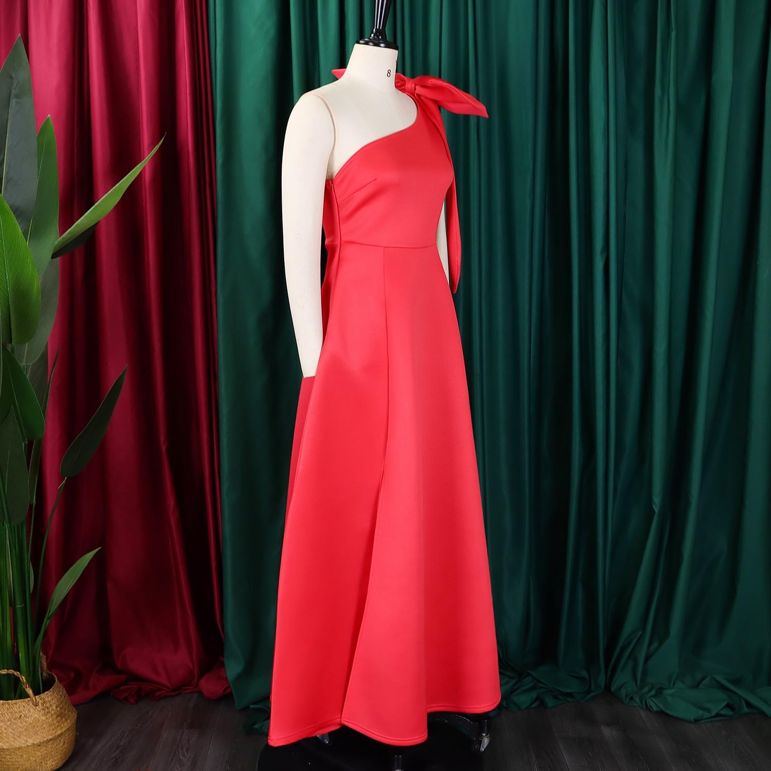 Vestido De Noche De Un Solo Hombro Para Fiesta Con Lazo Vestido De Noche Formal Elegante Para Invitada De Boda, Largo Hasta El Suelo, Con Abertura En El Bajo Y Corte En A