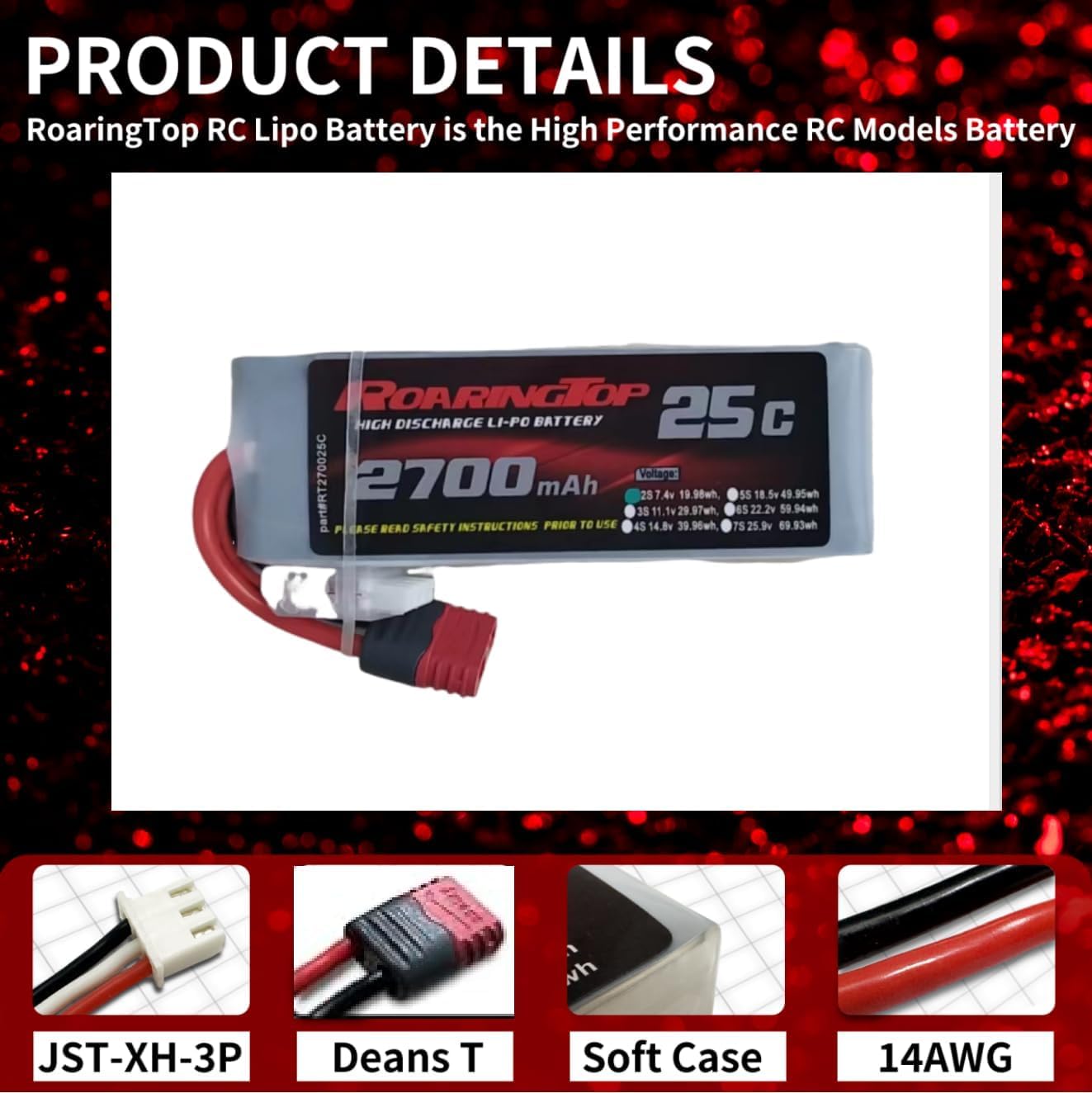 Batteria LiPo 2S 2700mAh 7,4V Deans T Plug Compatible WLToys - Dettaglio