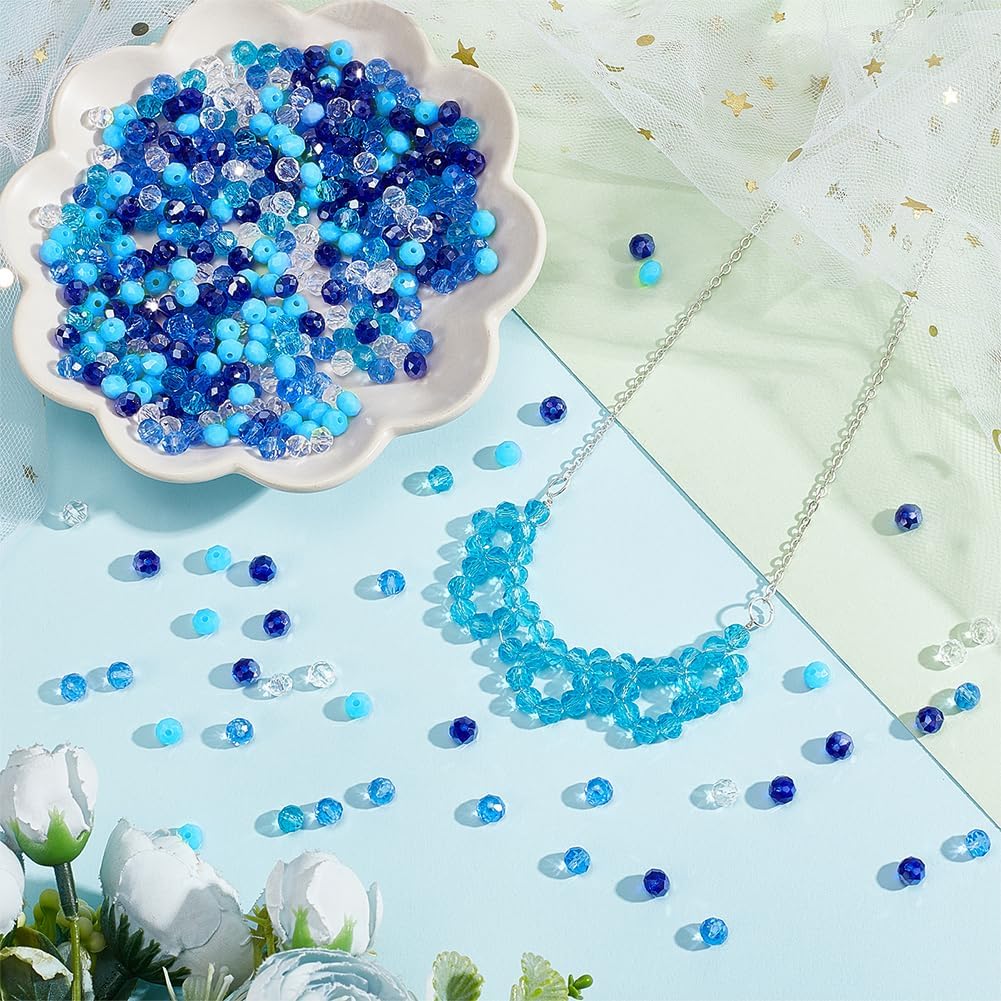 PH PandaHall 500pcs Blue Crystal Beads, 6mm Blue Sea Faceted Glass Bead 5 Colors Rondelle Loose Beads Spacers for SummerHawaii Boho Bracelets Necklaces Bag Flower DIY Crafts Jewelry Making - Image 3