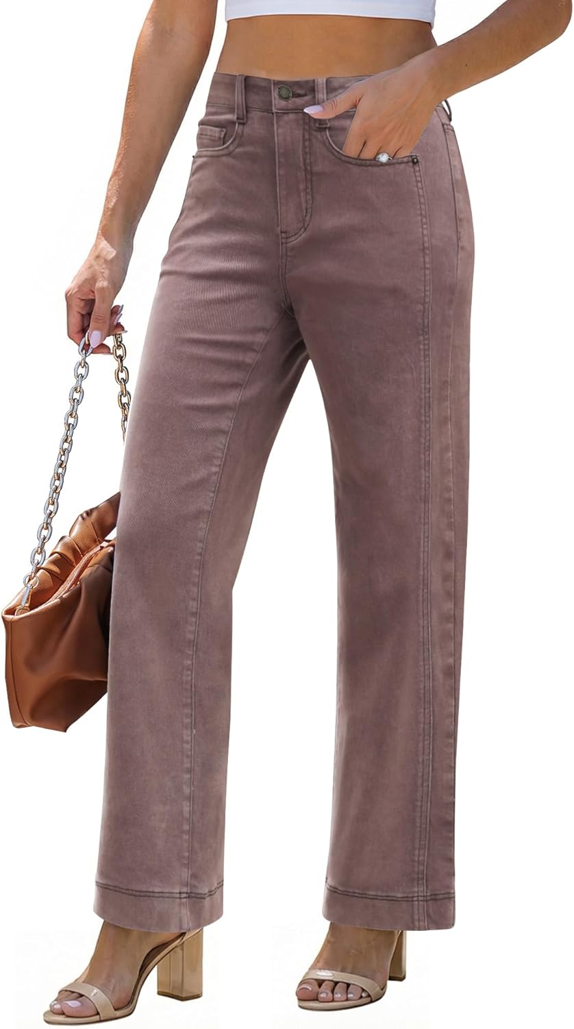 luvamia Wide Leg Jeans for Women Trendy High Waisted Double Side Seams Stretchy Denim Pants Trouser Jeans with Pockets