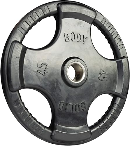 Miniatura 10 de Body-Solid Placa de peso olímpica con revestimiento de goma (1), con agarre antideslizante, perfecta para entrenamiento de fuerza, gimnasio en casa