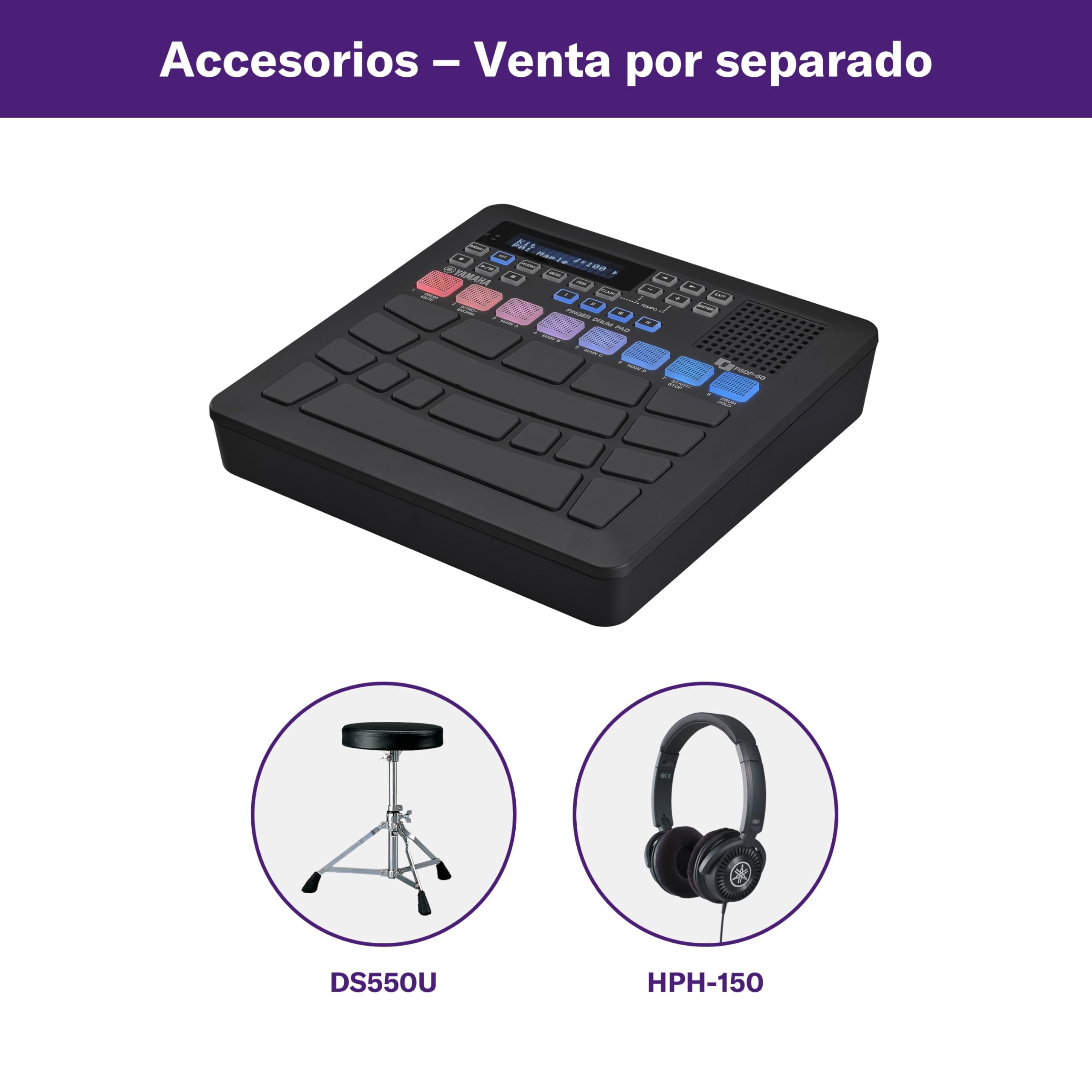 YAMAHA FGDP-50 Finger Drum Pad – Pad de Batería Electrónico Avanzado, Pads Ultra Sensibles, 48 Kits Preestablecidos, 1.500 Sonidos, Altavoz Incorporado, USB MIDI/Audio, Batería Recargable, Entrada AUX