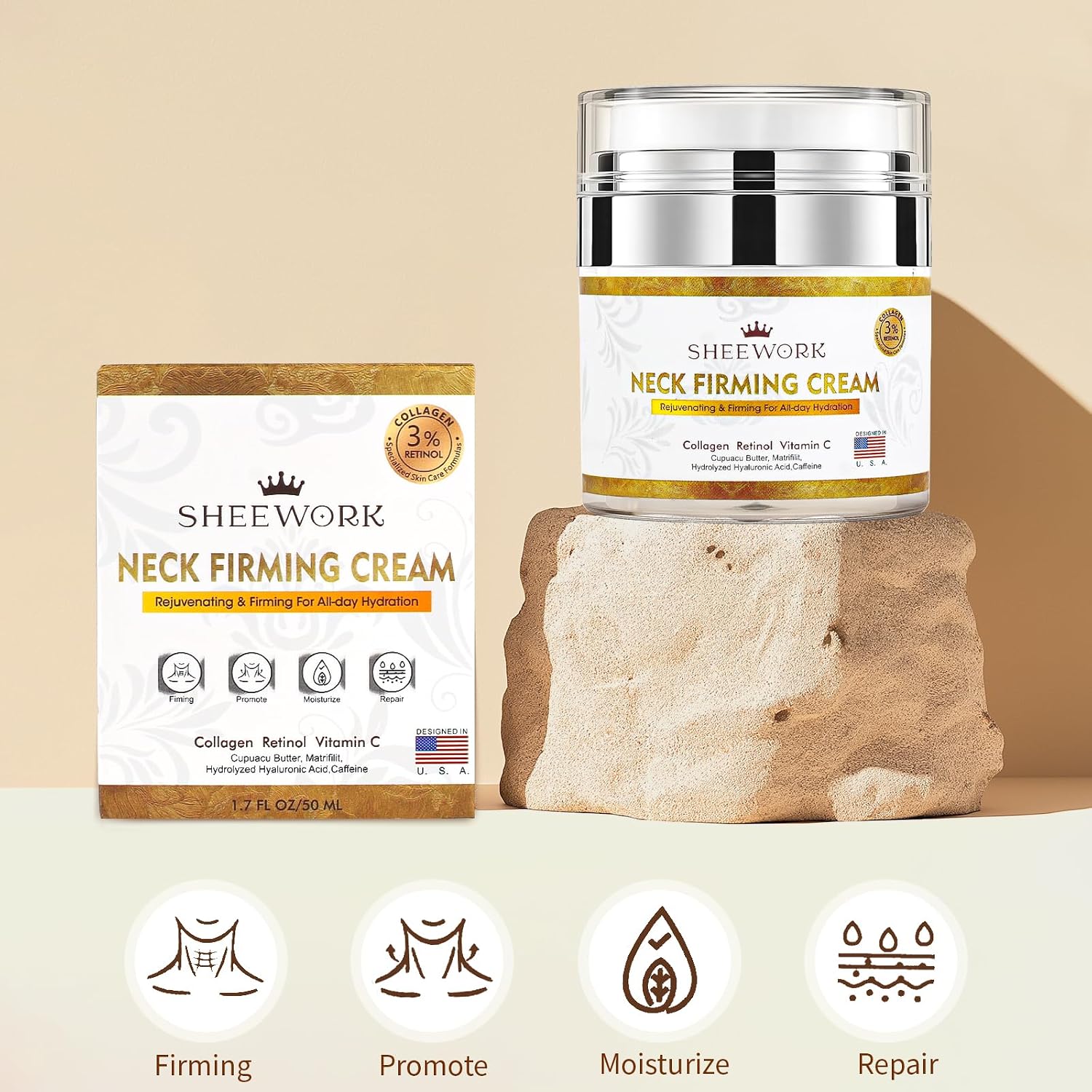 Neck Firming Cream,Tighten and Lift Neck Cream,Neck Tightening Cream Improves Sagging,Skin Tightening and Smooth of Fine Lines