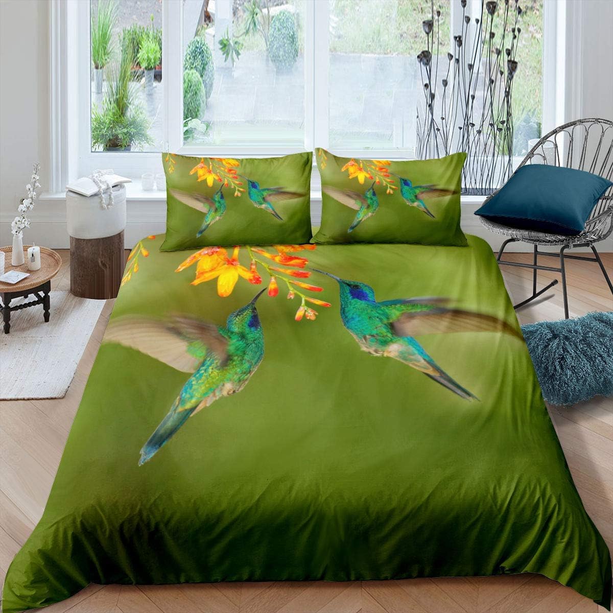 Parure de lit 240x220 oiseaux hypoallergénique avec fermeture éclair pratique