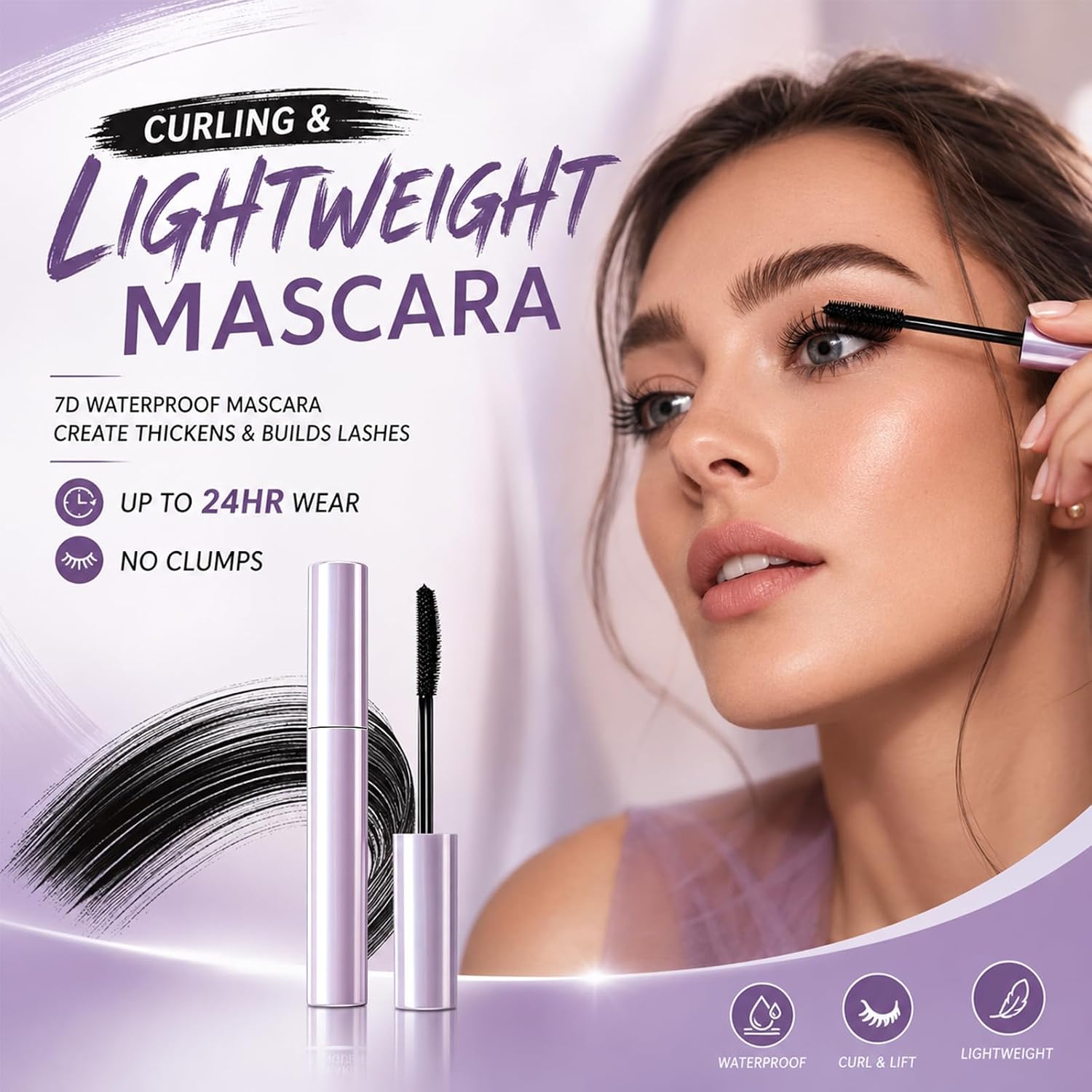 2PCS Mascara for Older Women, Long Lasting Curl Mascara Lengthening and Volumizing Mascaras, Water Resistant with Curl for Daily Wear for Women (Black+Brown)