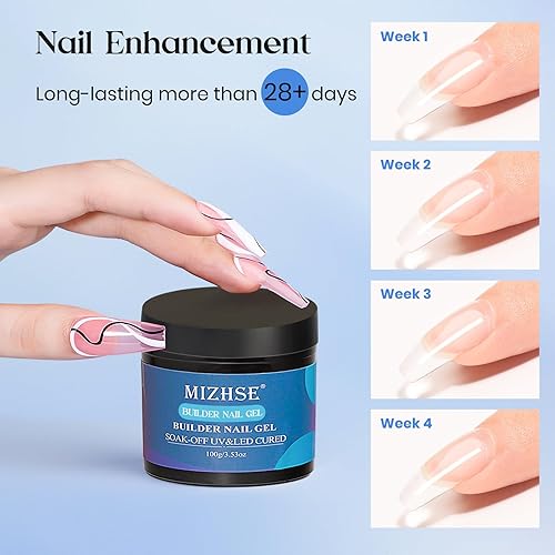 Miniatura 6 de MIZHSE Kit de gel constructor de uñas de 3.4 fl oz, gel constructor de mayor capacidad para uñas, lámpara LED, base transparente, fortalecedor de