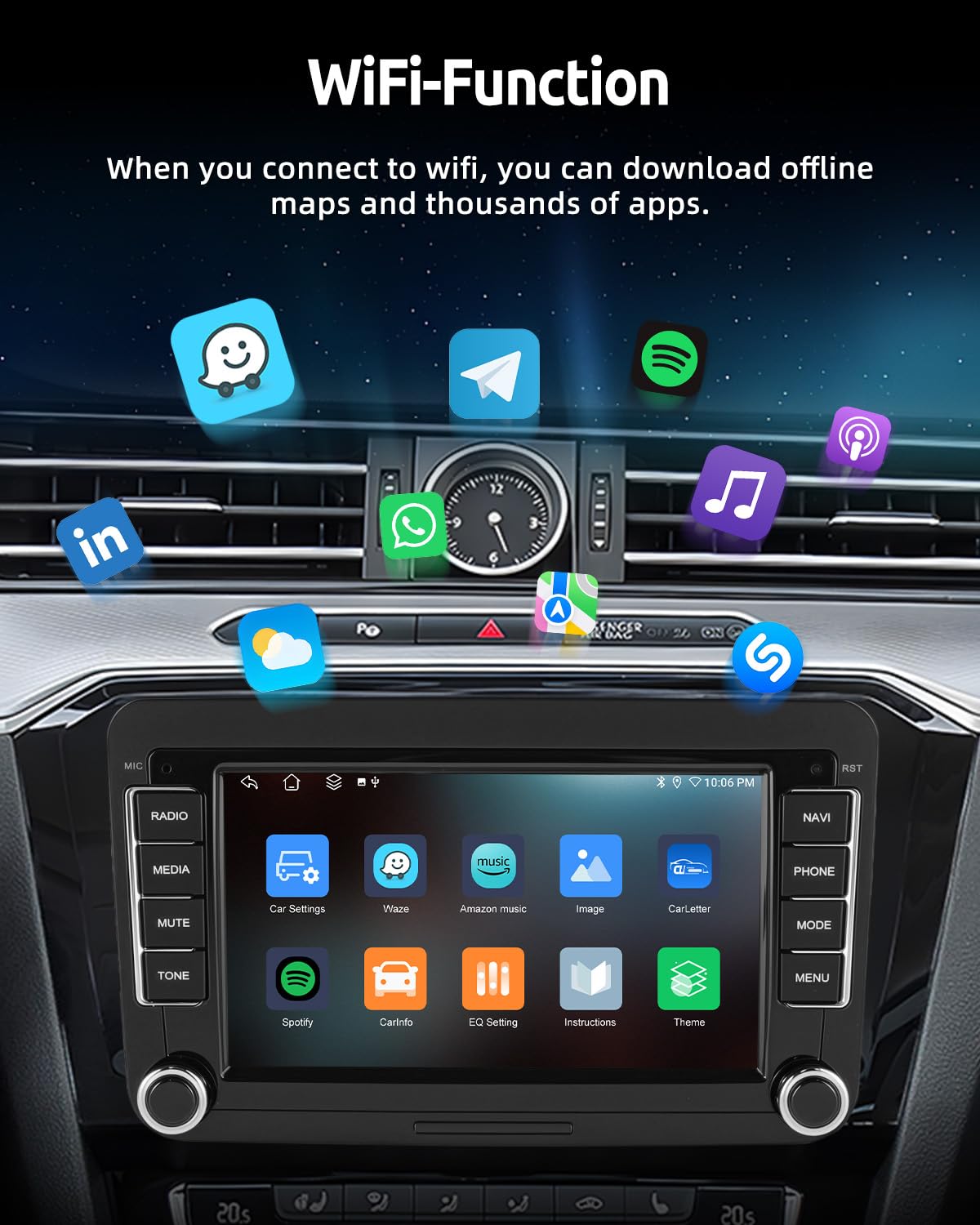 ESSGOO Android15 4+64G Wireless CarPlay Androidd Auto Autoradio Für VW Golf MK5 MK6 Polo Caddy Passat Seat RCD330,2 Din Bluetooth Radio mit 7 Zoll Touchscreen FM RDS GPS WiFi Navi
