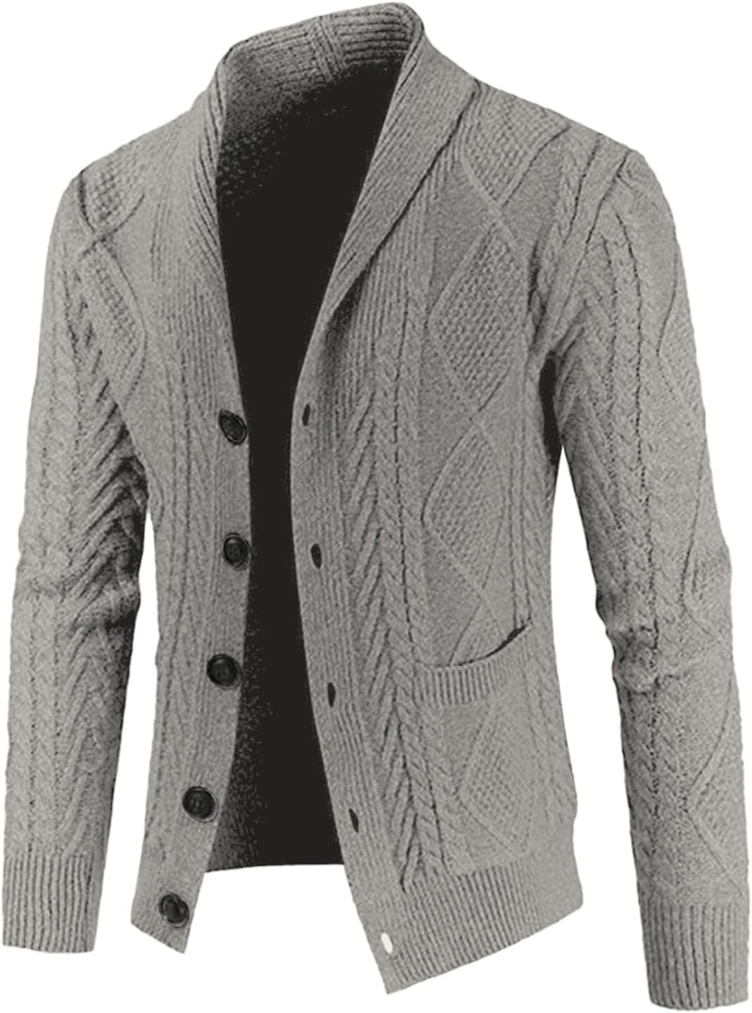 JMIERR Men's Casual Wool Blend Cardigan Sweaters Long Sleeve Shawl Collar Buttons Down Cable Knit Sweater - Image 7