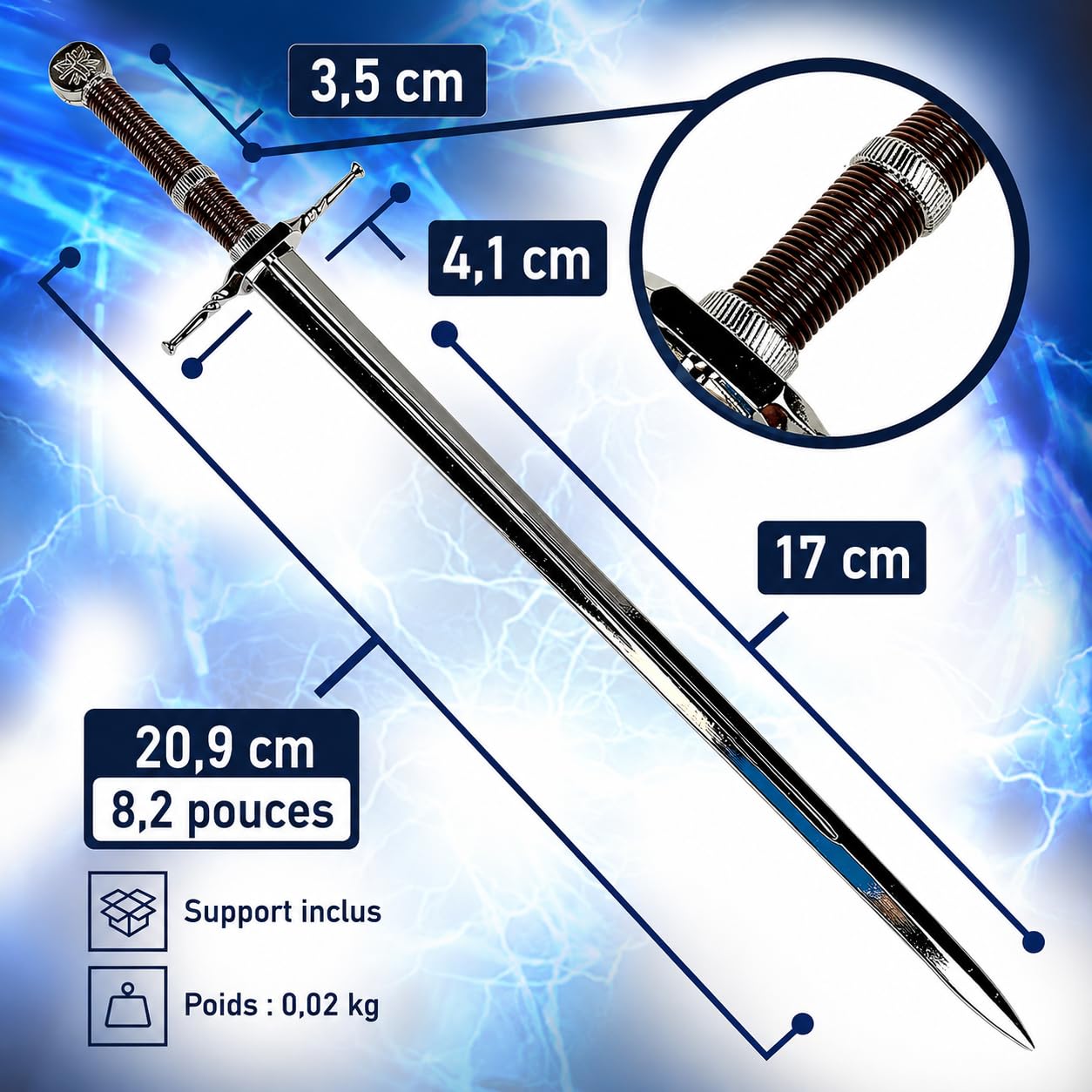 Swords and more Witcher - Geralt of Rivia Épée en Acier Ouvre-Lettre avec Support Épée Miniature Cadeau de Jeu vidéo pour Les Fans de Joueurs et Les collectionneurs