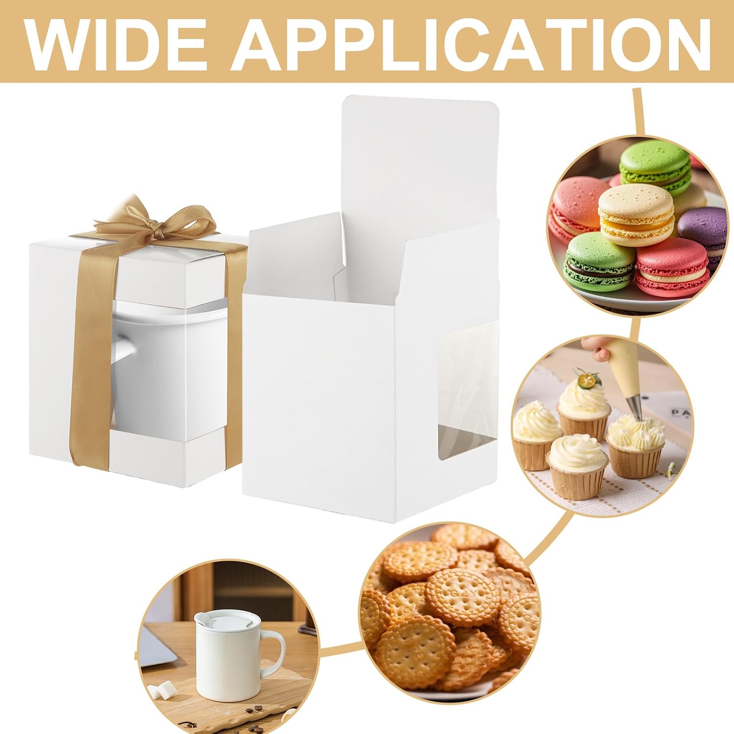 ABuff 50 Pack Mug Boxes for Gifts, Coffee Mugs Gift Box for Sublimation Mugs, Packaging 11oz, 12oz, 15oz Mug Storage Box With Clear View Window, small gift boxes for Candles, Crafting, Treat, White