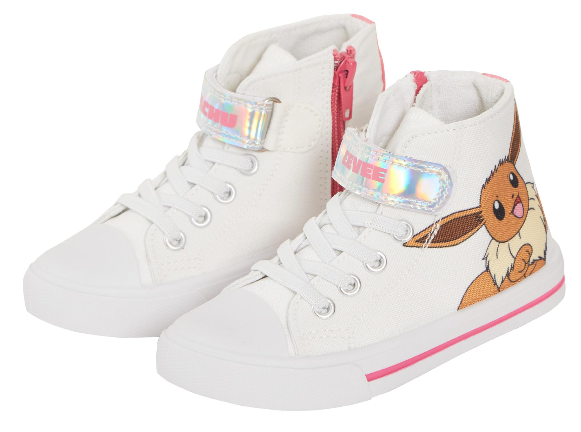 Scarpe da ginnastica alte da bambina, in tela, con cerniera, motivo: Pokemon Pikachu Eevee