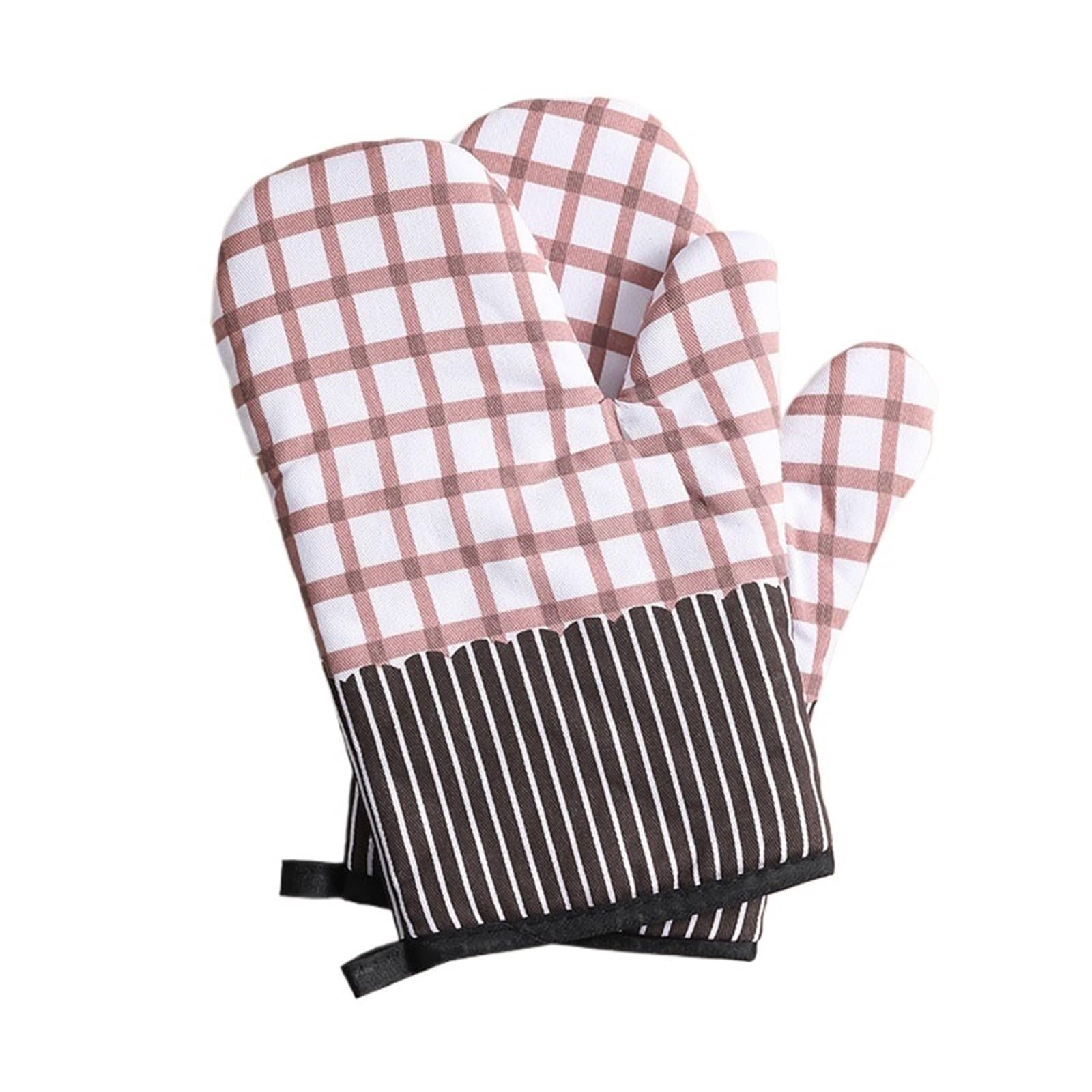 Thickened Heat Resistant Kitchen Gloves, High Temperature Insulated Gloves, Oven & Microwave Safe for Baking & Cooking(Beige checkered)
