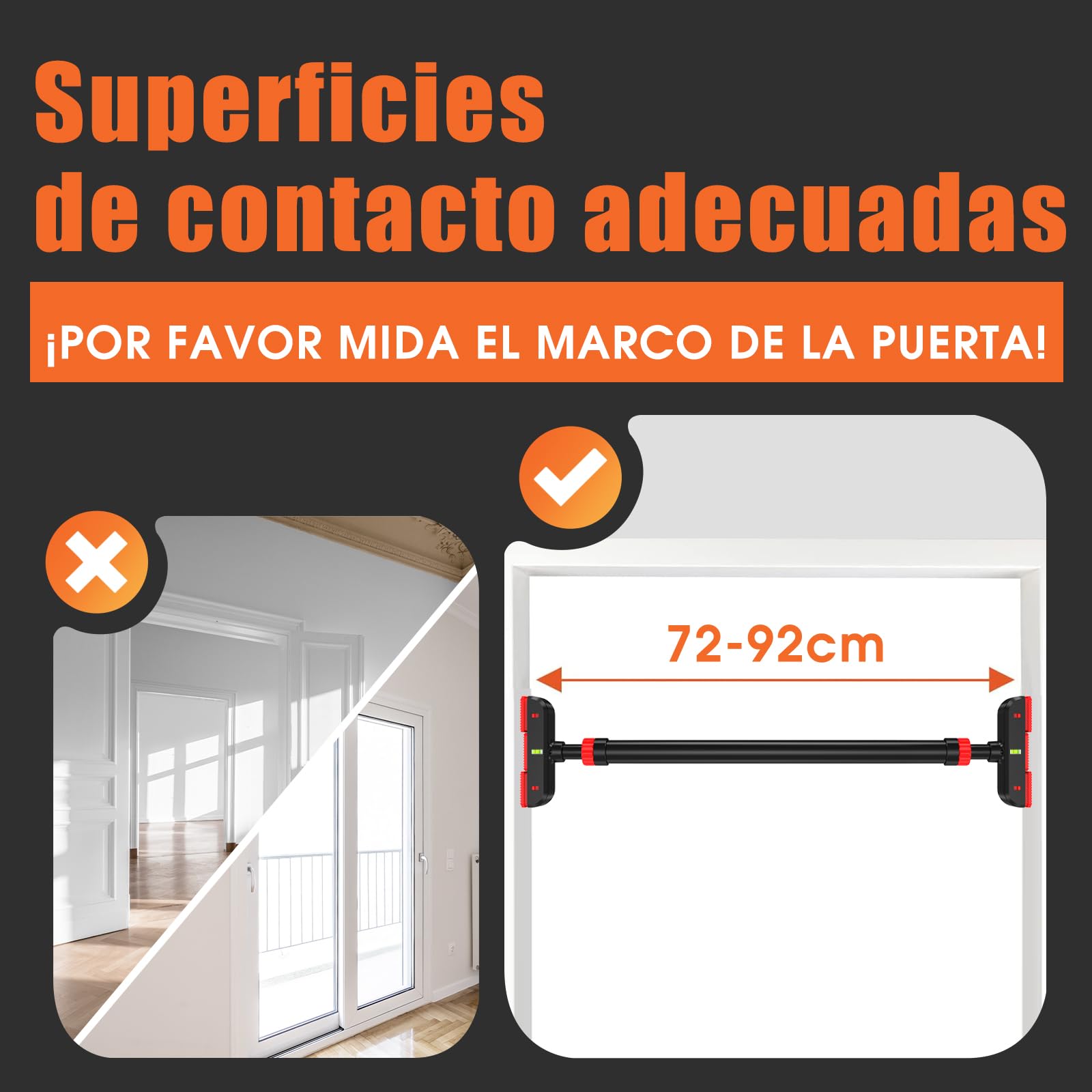 DH FitLife Barra de dominadas para marco de puerta sin tornillos | Pull Up Bar Doorway para enroscar | entrenador de espalda para puerta 72-92 cm | con nivel de burbuja