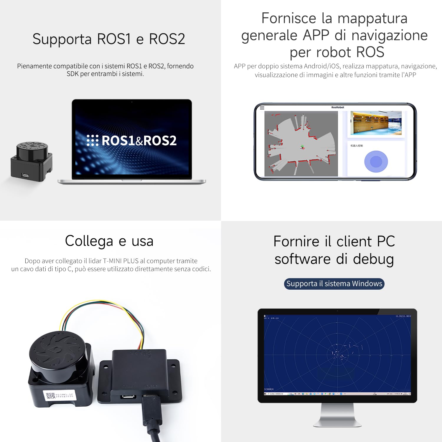 Yahboom YDLIDAR Tmini Plus TOF Ranging Ridar 360°Scanning Sampling Rate 4000/s 360°Omnidirectional Scanning 12Hz Sampling Frequency Adjustable Scanning Frequency (Tmini Plus-12M)