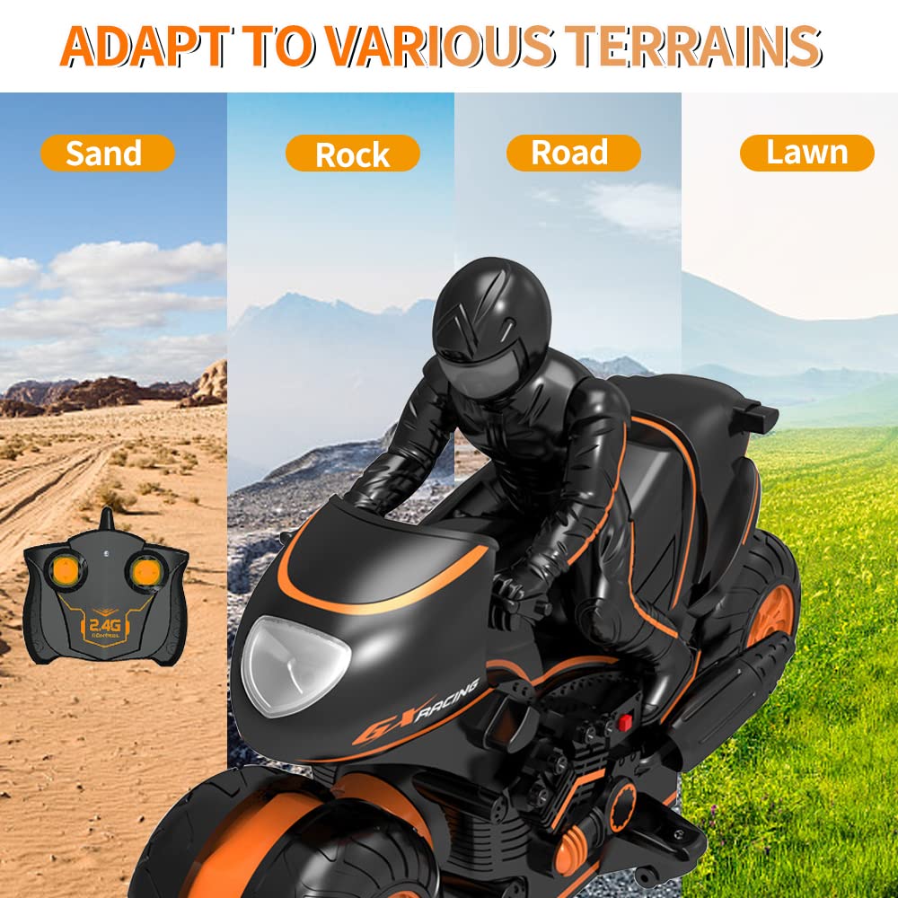 RC Motocicleta Electrico 2.4GHz Teledirigido Moto Juguete Coche Mini, Todoterreno Alta Velocidad 360°Rotación Deriva, Juguete Regalo para Niños Principiantes de 6 a 12 Años