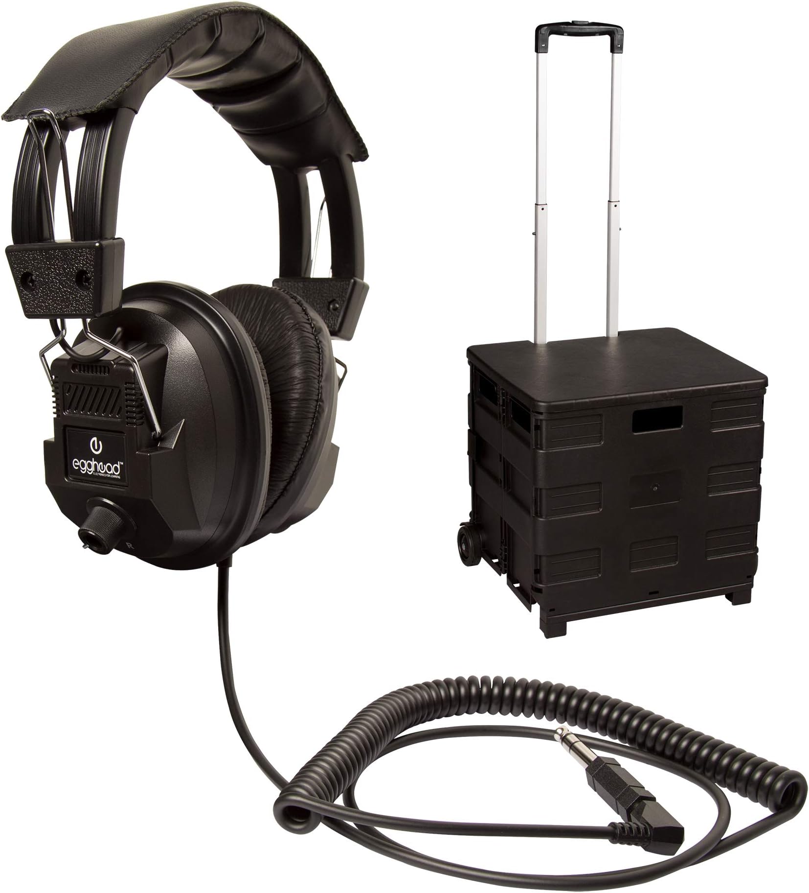 Egghead EGG-IAG-1003-1078-SO-PK 20 Switchable Stereo/Mono Classroom Headphones with Bonus Rolling Tote, Black (Pack of 20)