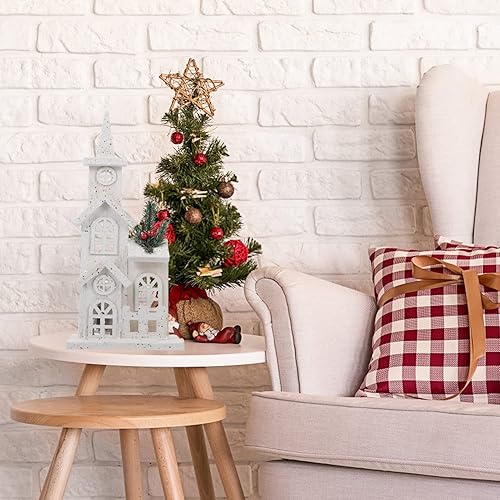 Miniatura 5 de INPETS Christmas Wood Village Christmas LED Church Light House Snow Scene Xmas Decorations for Christmas Desktop Ornament Holiday Home Decor