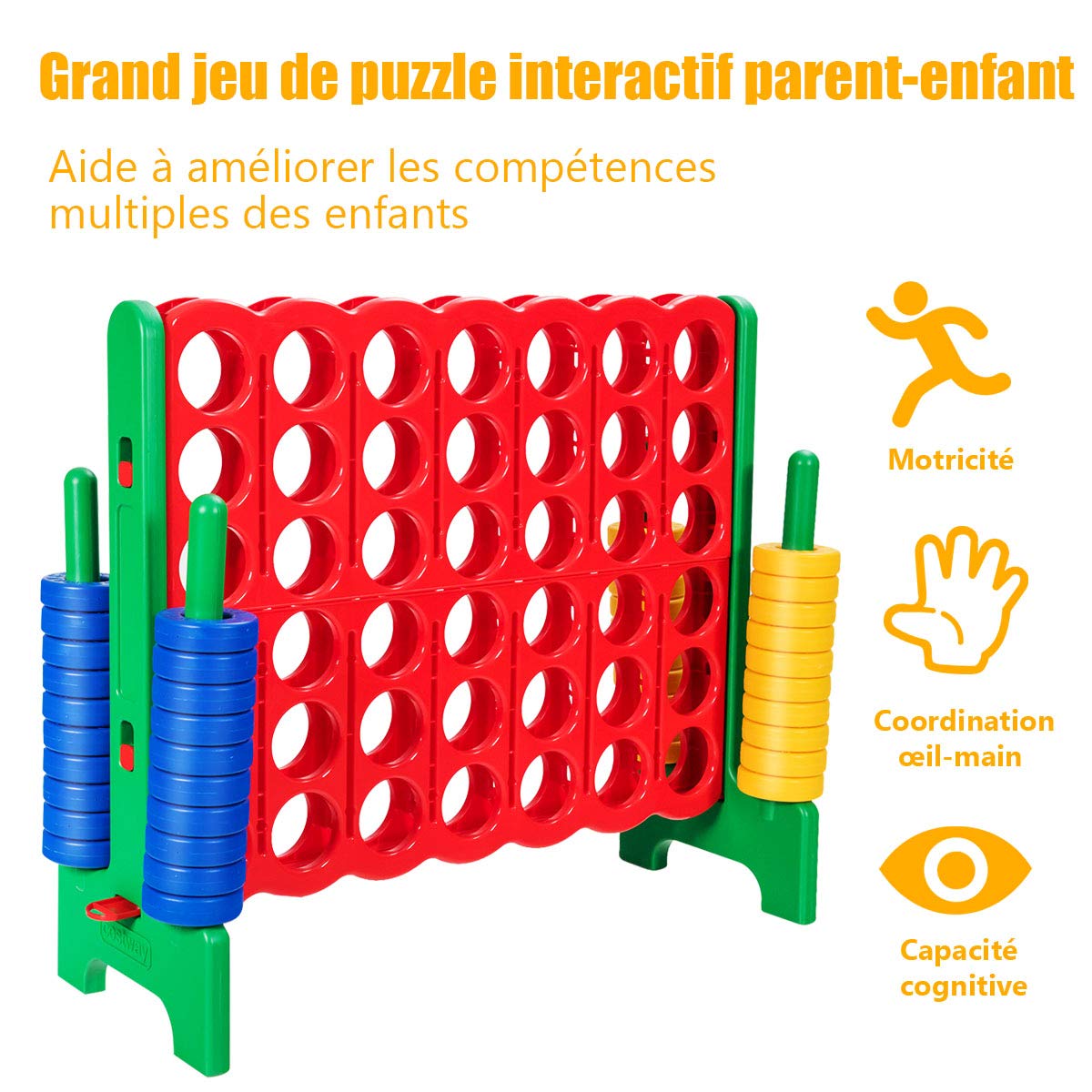 GOPLUS Puissance 4 Géant,Jeu de Société Puissance 4 avec 42 Anneaux et Curseurs pour Redémarrage Rapide, Jeu de Stratégie pour Enfants, 120 x 42 x 104 cm, Vert