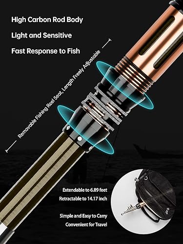 Miniatura 3 de Kit de caña de pescar para adultos de 6.89 pies de fibra de carbono plegable y carrete combo carrete giratorio señuelos anzuelos bolsa de línea