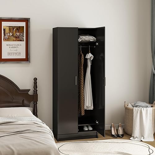 Miniatura 2 de Panana Armario de dormitorio de 2 puertas Armario de dormitorio Armarios de dormitorio Armarios para Negro